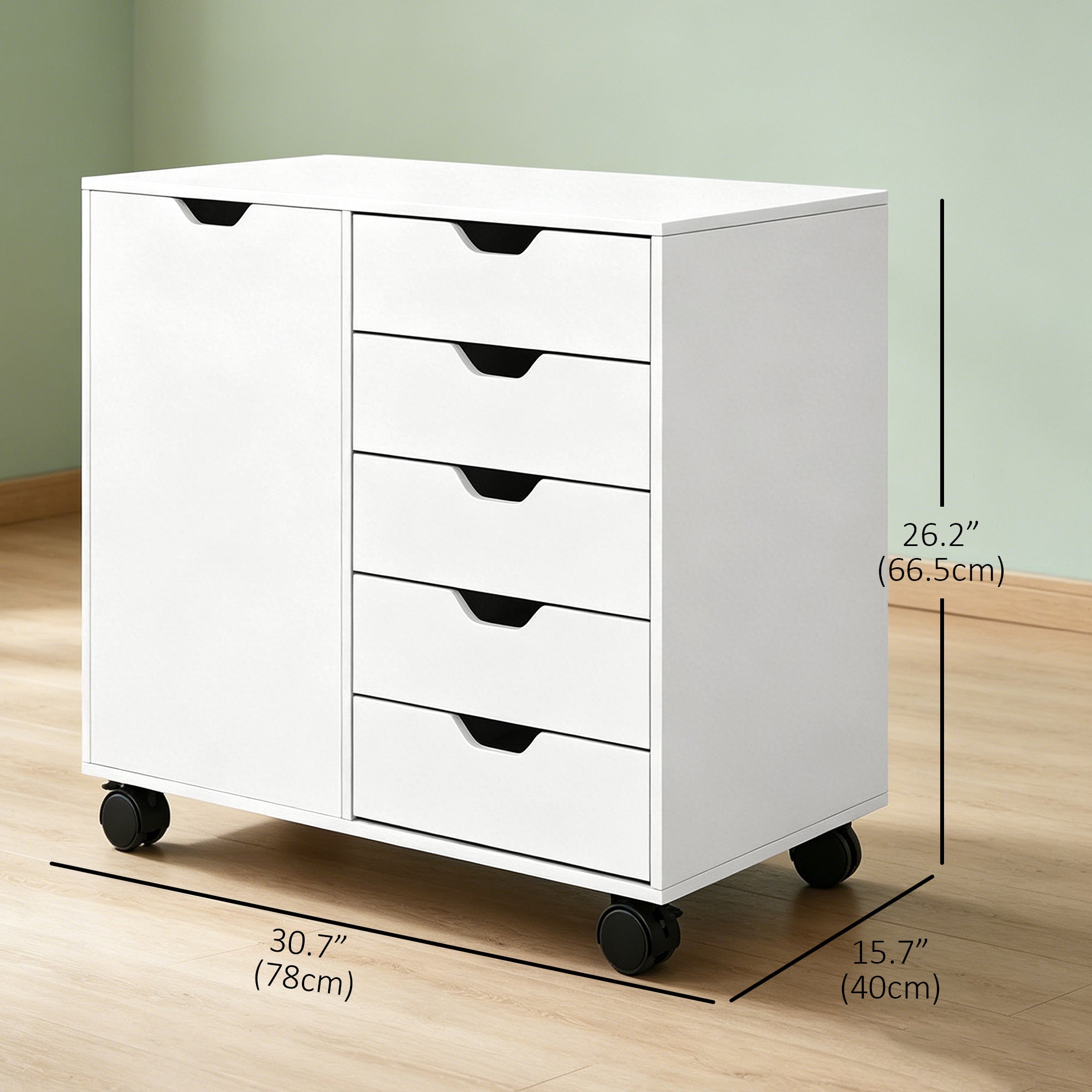 Mobile Filing Cabinet with 5 Drawers - White Printer Stand-Office Products > Office Furniture > Office Cabinets & Cupboards-DECOROLALA
