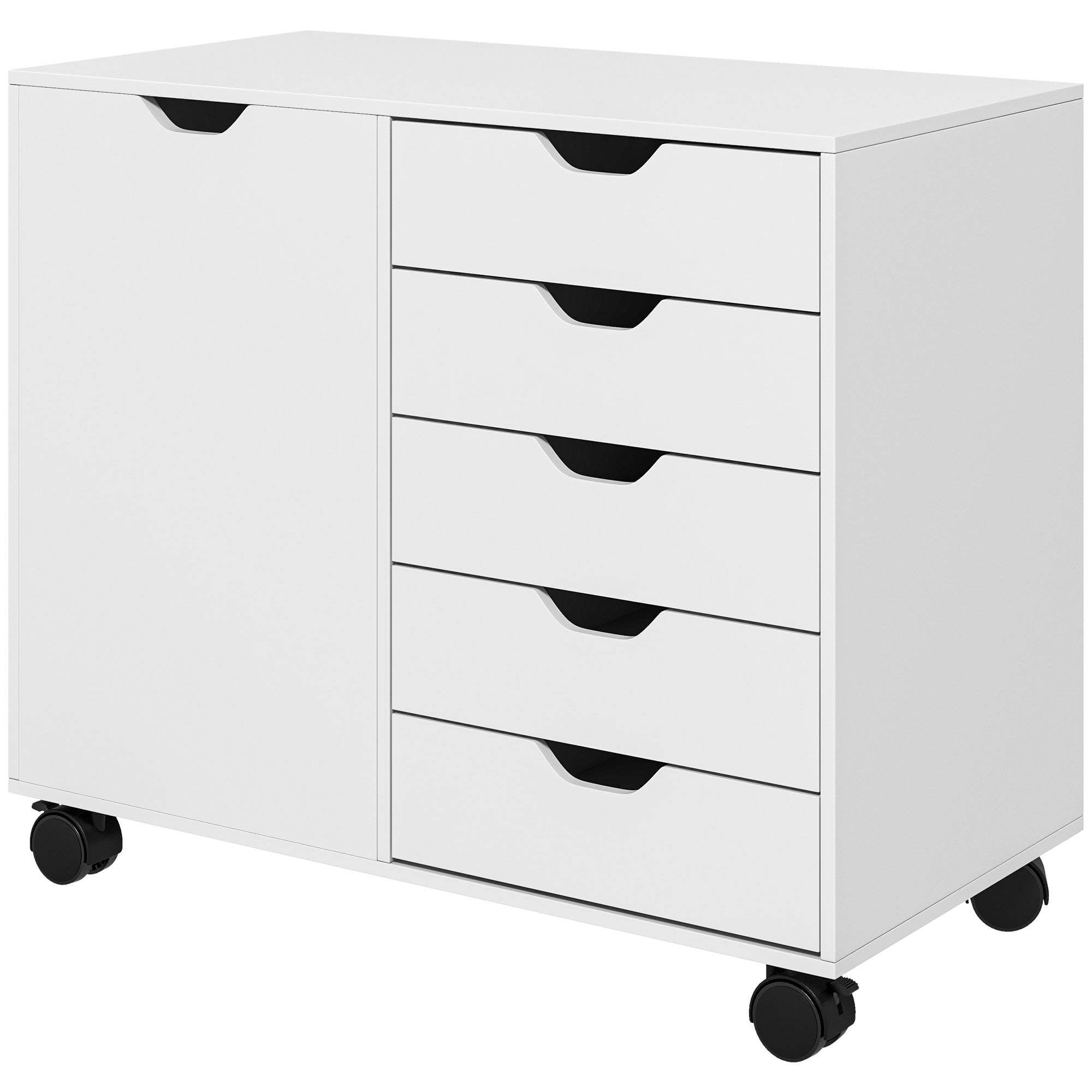 Mobile Filing Cabinet with 5 Drawers - White Printer Stand-Office Products > Office Furniture > Office Cabinets & Cupboards-DECOROLALA