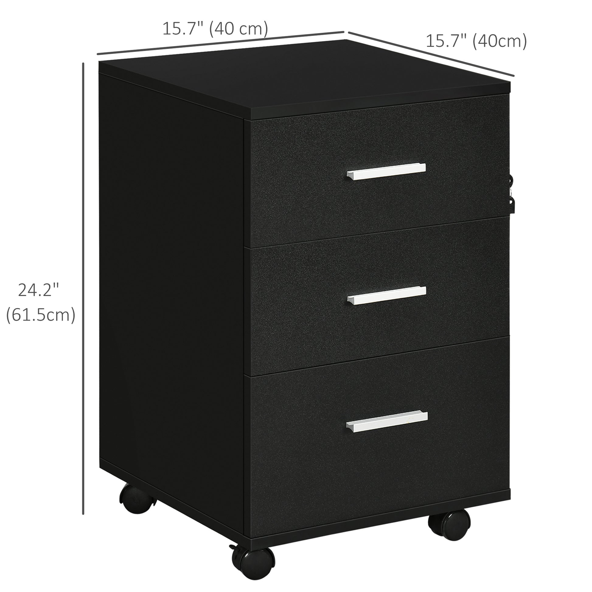 Mobile Filing Cabinet with Wheels, 3 Drawer File Cabinet with Lock and Keys for Home Office, Black-Office Products > Office Furniture > Office Cabinets & Cupboards-DECOROLALA