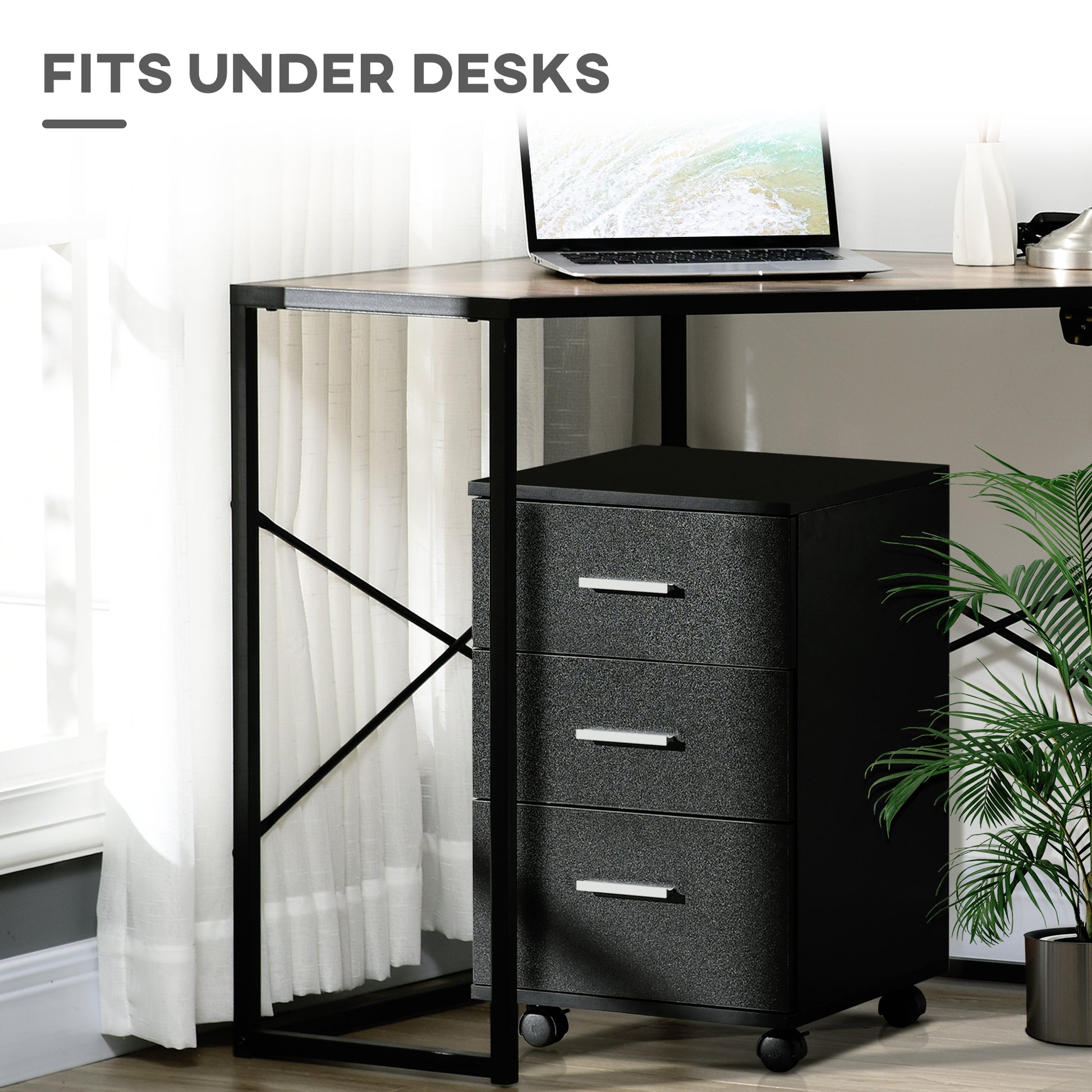 Mobile Filing Cabinet with Wheels, 3 Drawer File Cabinet with Lock and Keys for Home Office, Black-Office Products > Office Furniture > Office Cabinets & Cupboards-DECOROLALA