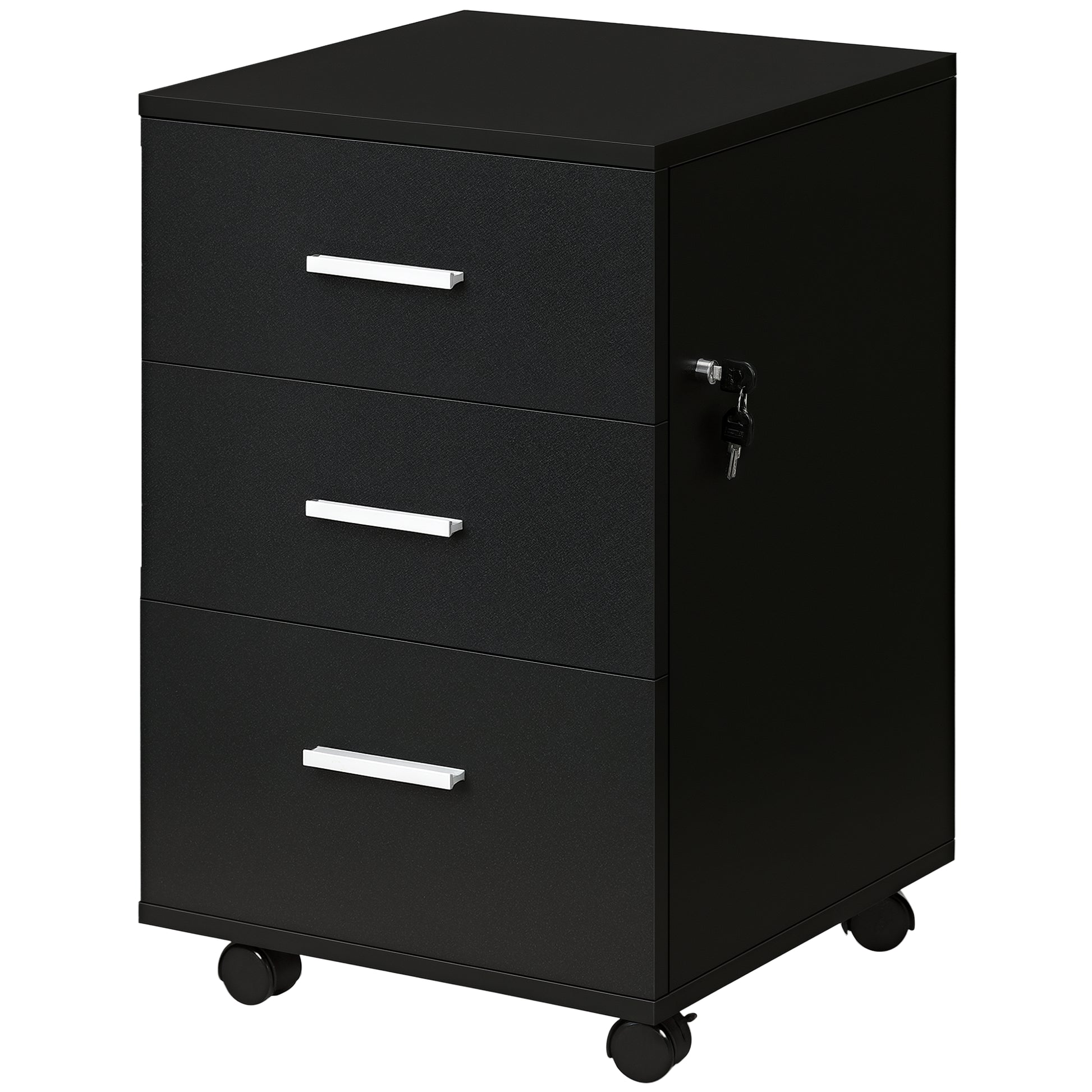Mobile Filing Cabinet with Wheels, 3 Drawer File Cabinet with Lock and Keys for Home Office, Black-Office Products > Office Furniture > Office Cabinets & Cupboards-DECOROLALA