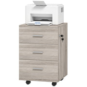 Mobile Filing Cabinet with Wheels, 3 Drawer File Cabinet with Lock and Keys for Home Office, Grey Wood Grain-Office Products > Office Furniture > Office Cabinets & Cupboards-DECOROLALA