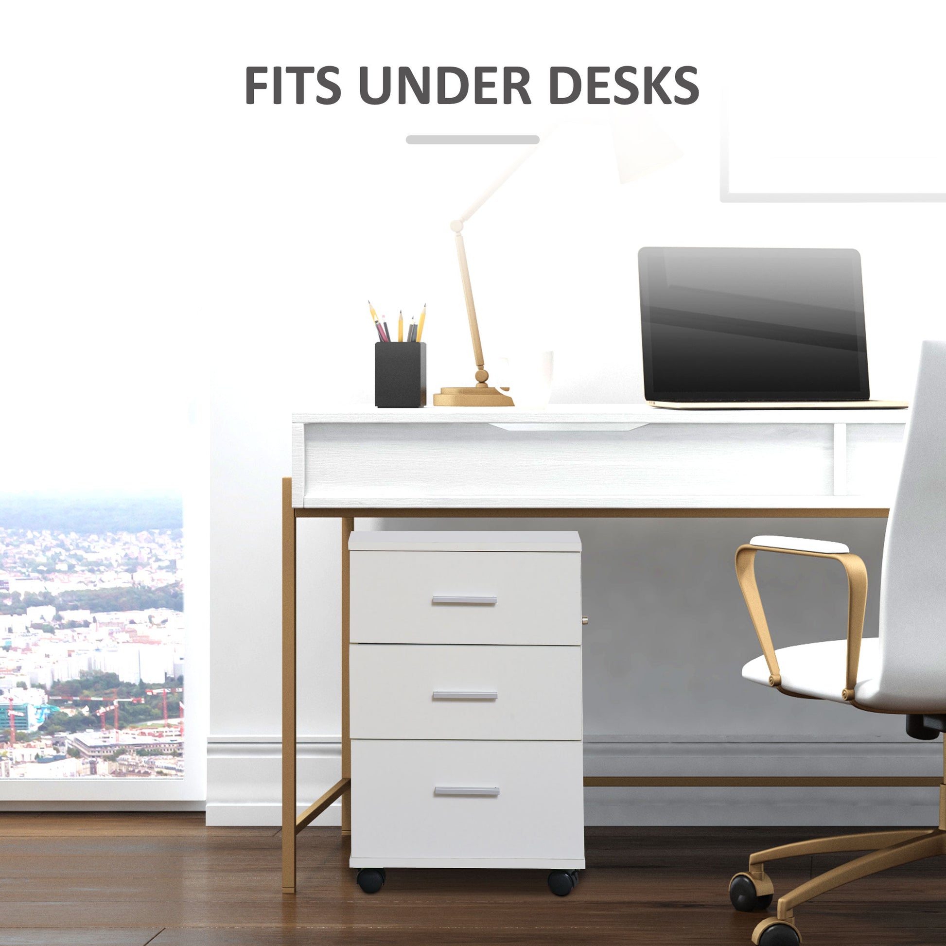 Mobile Filing Cabinet with Wheels, 3 Drawer File Cabinet with Lock and Keys for Home Office, White-Office Products > Office Furniture > Office Cabinets & Cupboards-DECOROLALA