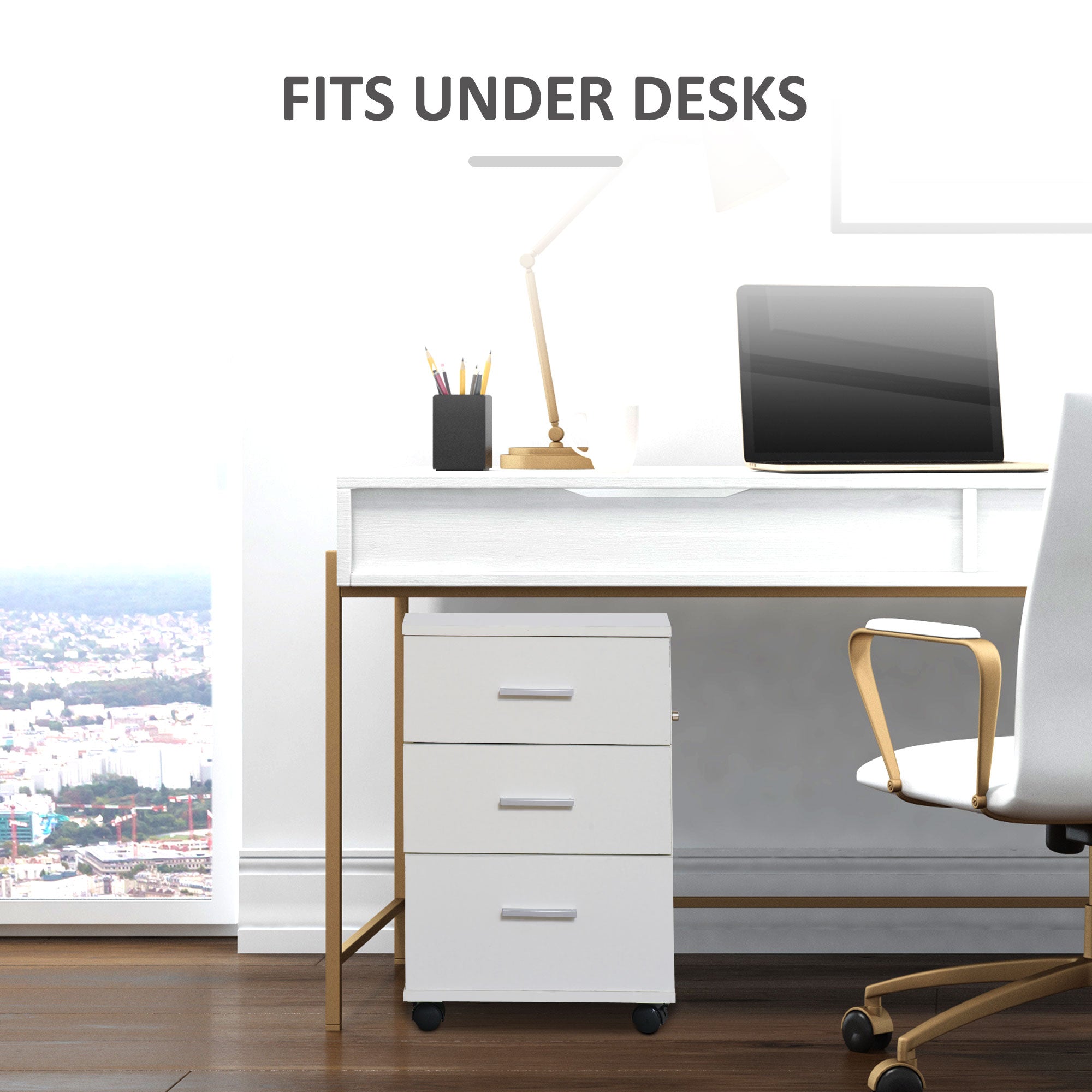 Mobile Filing Cabinet with Wheels, 3 Drawer File Cabinet with Lock and Keys for Home Office, White-Office Products > Office Furniture > Office Cabinets & Cupboards-DECOROLALA