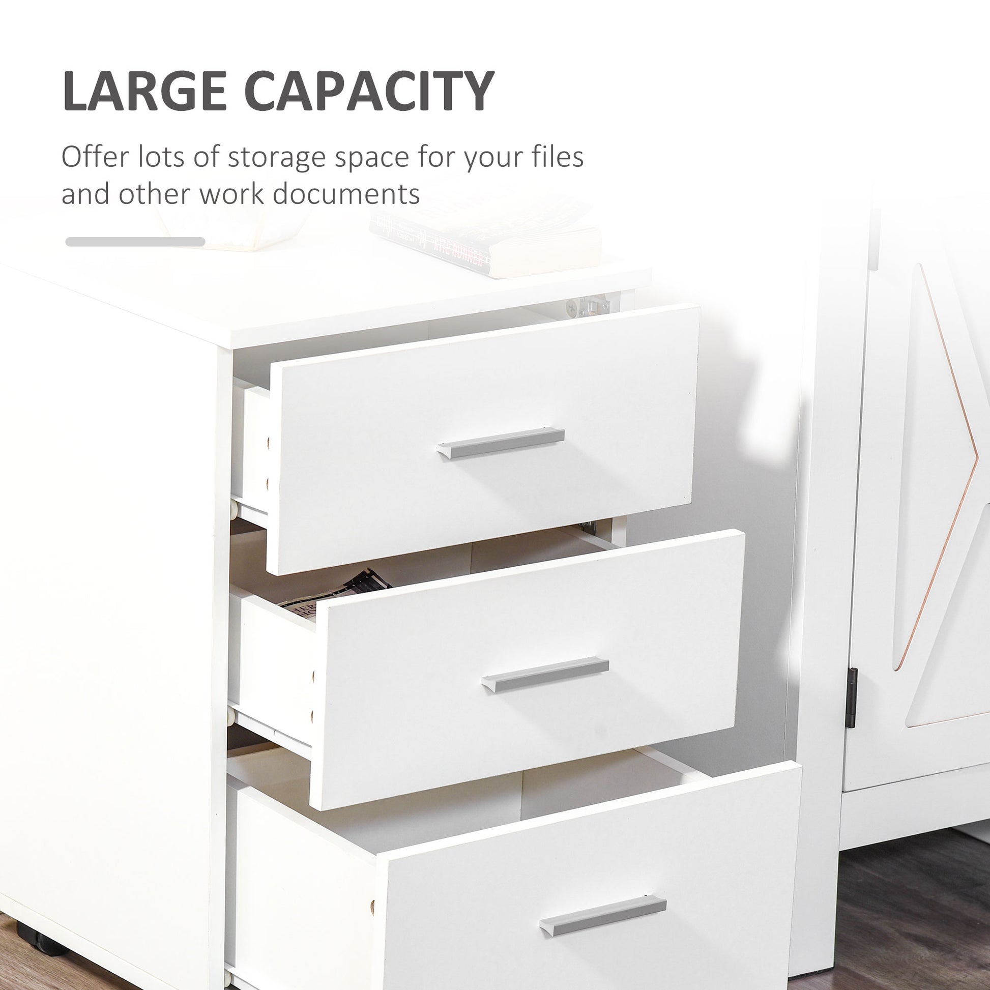Mobile Filing Cabinet with Wheels, 3 Drawer File Cabinet with Lock and Keys for Home Office, White-Office Products > Office Furniture > Office Cabinets & Cupboards-DECOROLALA