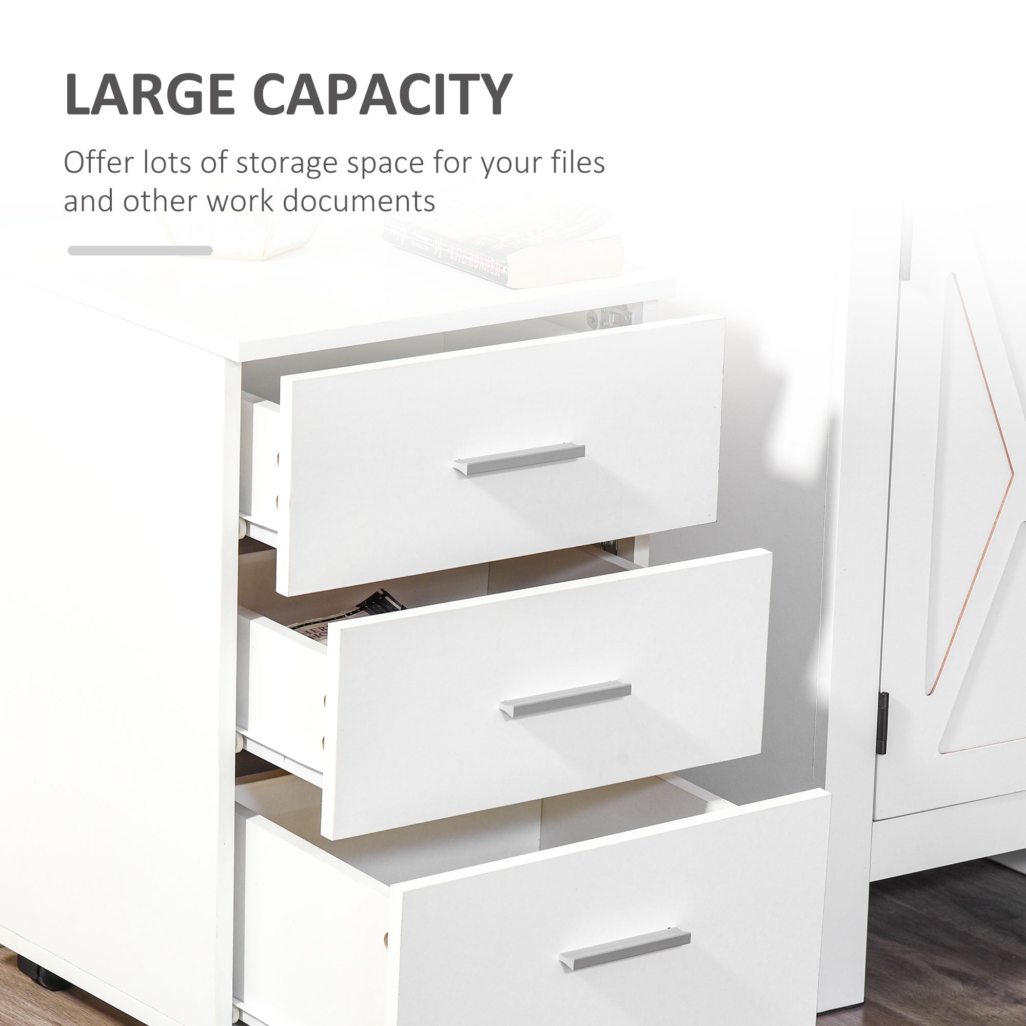 Mobile Filing Cabinet with Wheels, 3 Drawer File Cabinet with Lock and Keys for Home Office, White-Office Products > Office Furniture > Office Cabinets & Cupboards-DECOROLALA