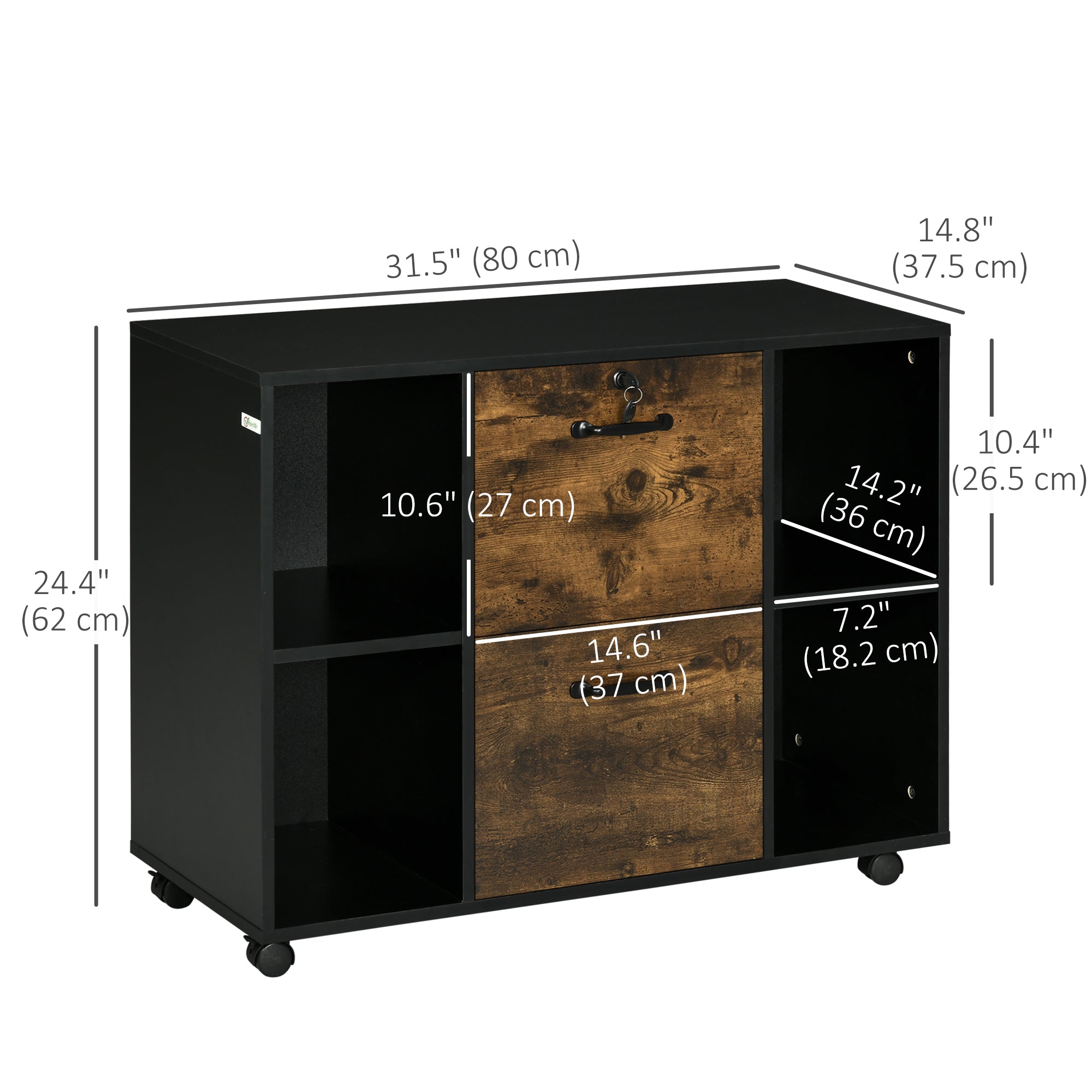 Mobile Lateral Filing Cabinet Printer Stand - Rustic Brown-Office Products > Office Furniture > Office Cabinets & Cupboards-DECOROLALA