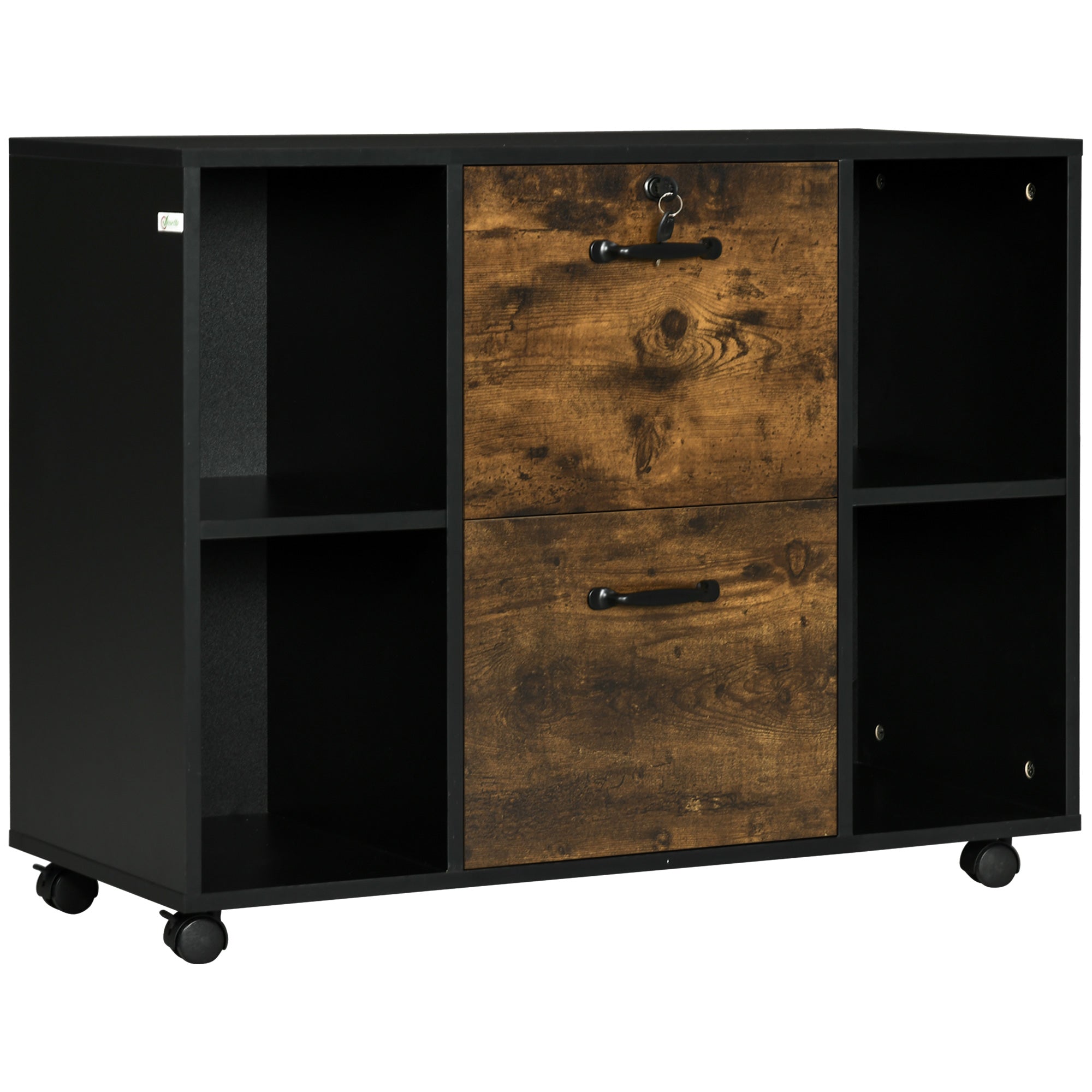Mobile Lateral Filing Cabinet Printer Stand - Rustic Brown-Office Products > Office Furniture > Office Cabinets & Cupboards-DECOROLALA