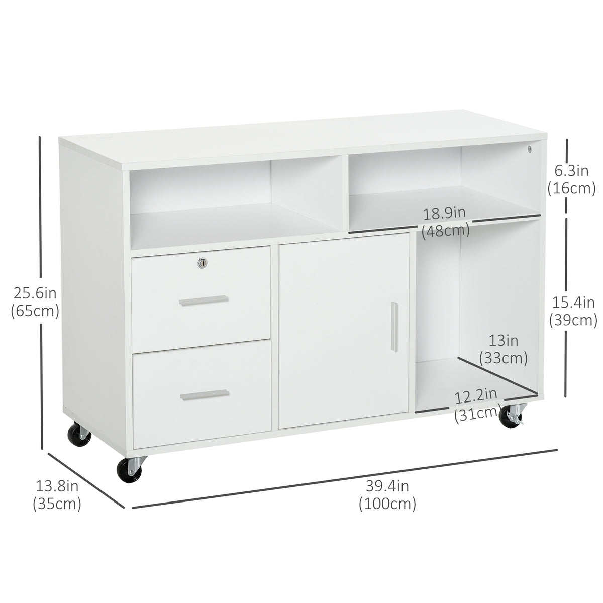 Mobile Lateral Filing Cabinet & Printer Stand - White-Office Storage Cabinets-DECOROLALA