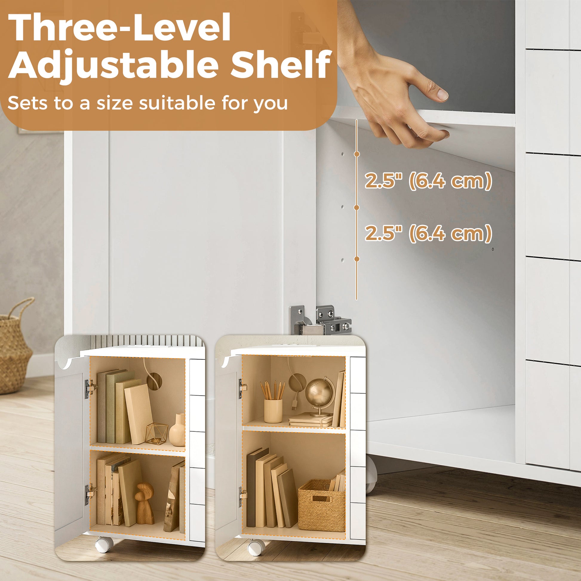 Mobile Lateral Filing Cabinet with 5 Drawers, Printer Stand with Power Outlets and USB Ports for Home Office, White-Office Products > Office Furniture > Office Cabinets & Cupboards-DECOROLALA