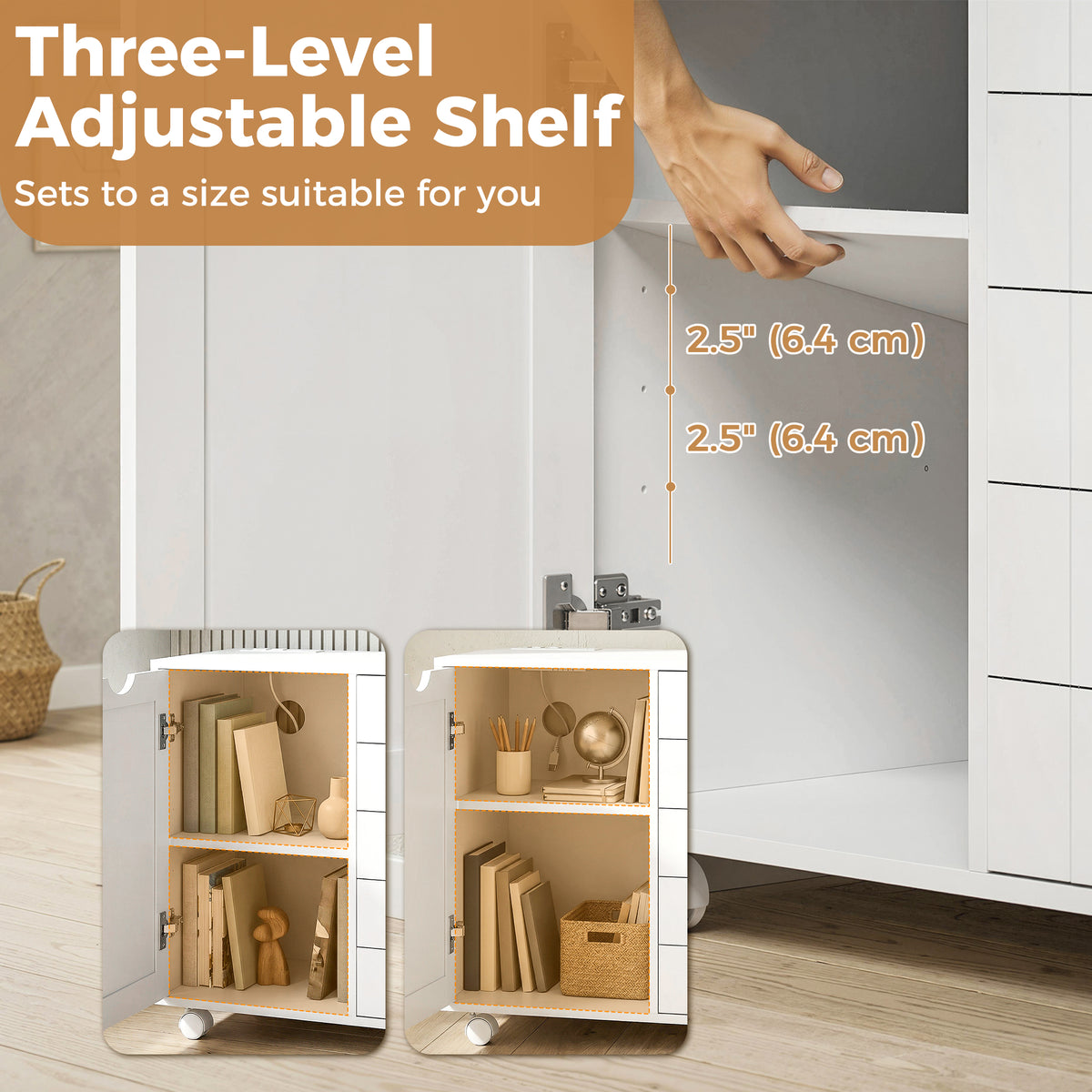 Mobile Lateral Filing Cabinet with 5 Drawers, Printer Stand with Power Outlets and USB Ports for Home Office, White-Office Storage Cabinets-DECOROLALA