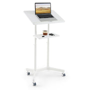 Mobile Lectern Podium Height-adjustable Rolling Laptop Cart with Tilting Top Storage Tray-White-Laptop Tables & Printer Stands-DECOROLALA