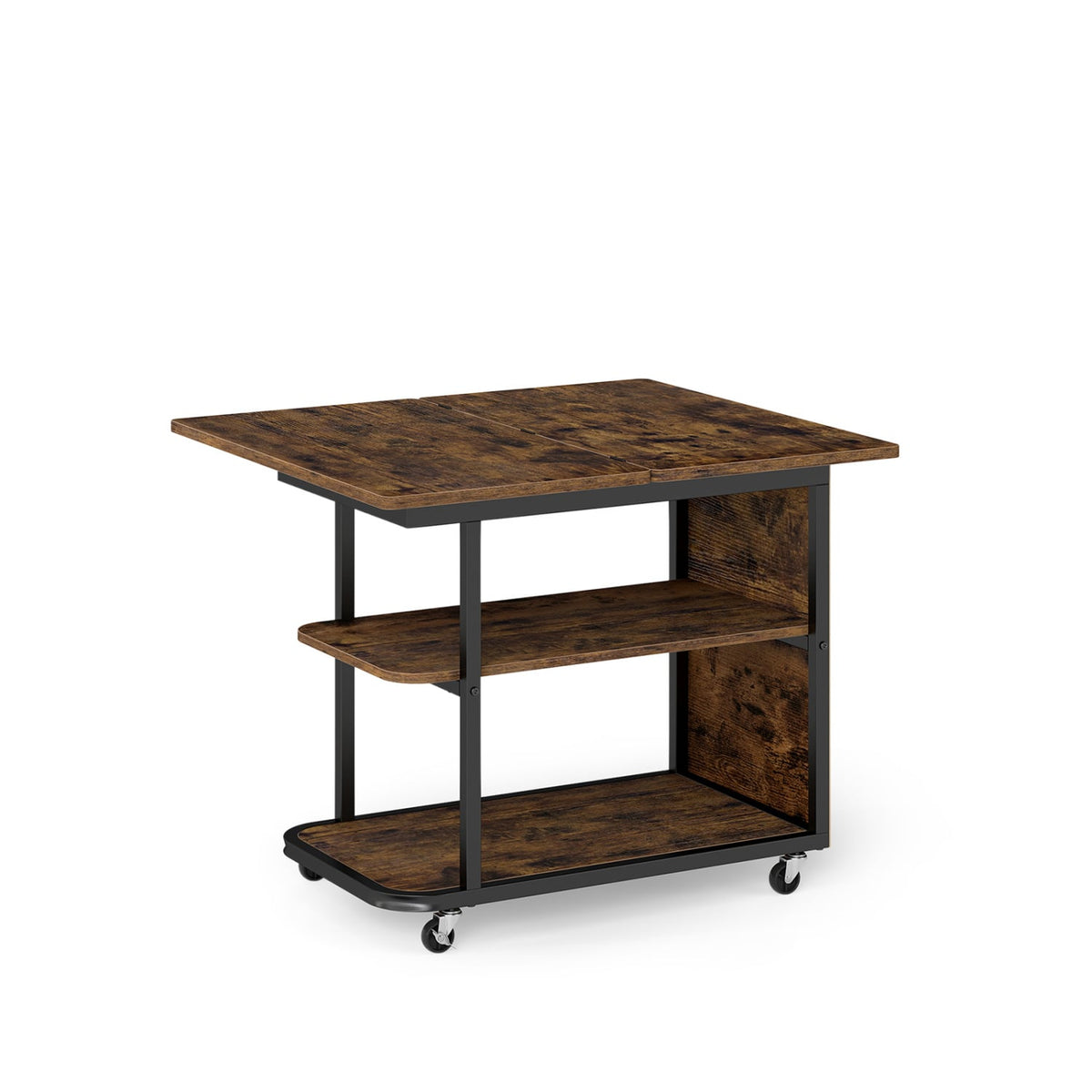 Mobile Night Stand with Foldable Swivel Top and 2-Tier Shelf for Small Spaces-Rustic Brown-End & Side Tables-DECOROLALA