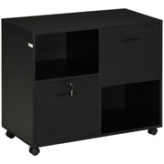 Mobile Printer Stand, Lateral File Cabinet with Lock, Filing Cabinet with Hanging Bars for Letter, A4 Size, Black-Office Products > Office Furniture > Office Cabinets & Cupboards-DECOROLALA
