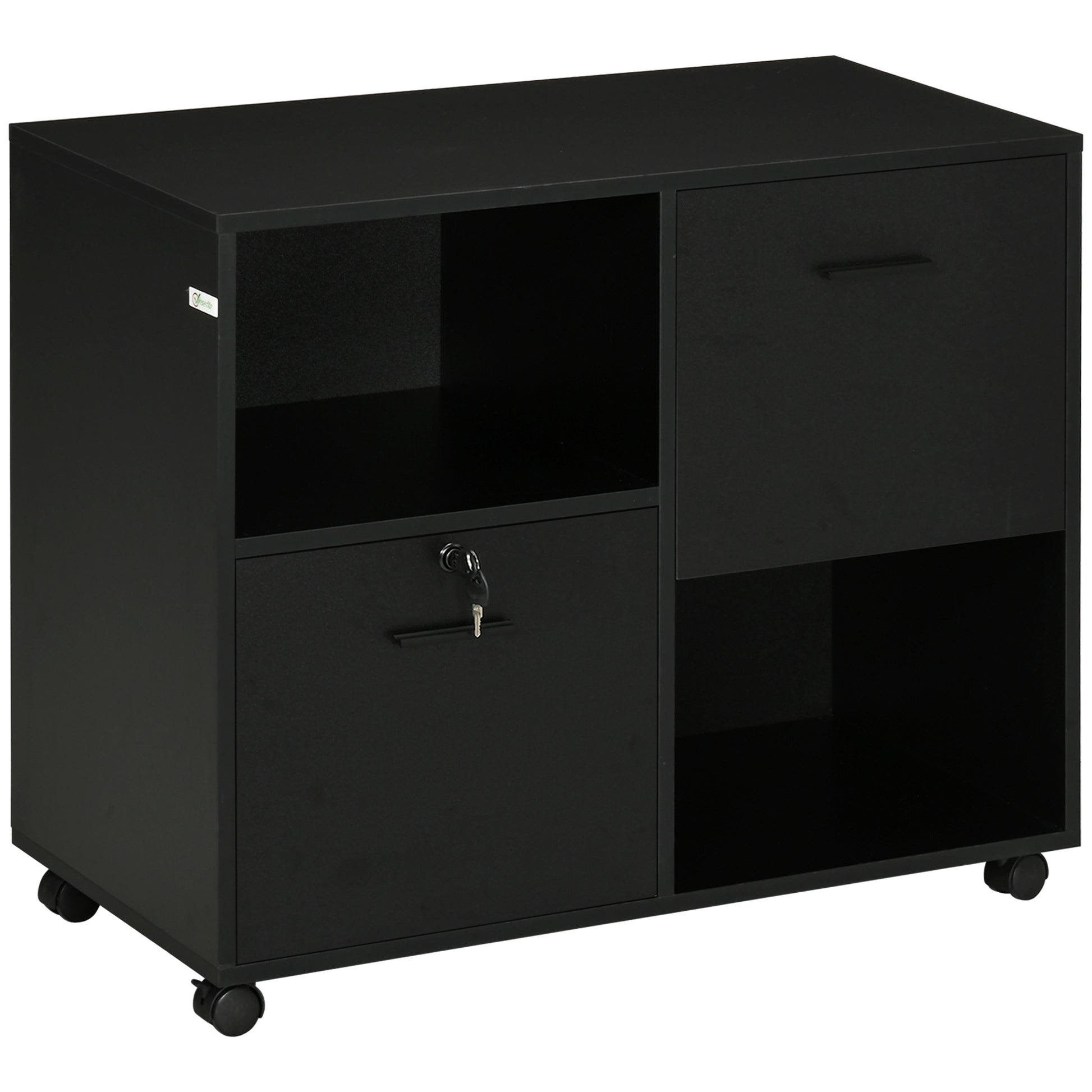 Mobile Printer Stand, Lateral File Cabinet with Lock, Filing Cabinet with Hanging Bars for Letter, A4 Size, Black-Office Products > Office Furniture > Office Cabinets & Cupboards-DECOROLALA