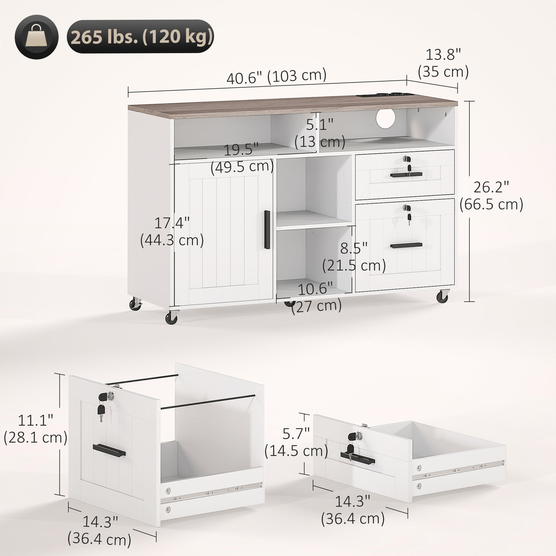Mobile Printer Stand with Charging Station & Locking Cabinet-DECOROLALA