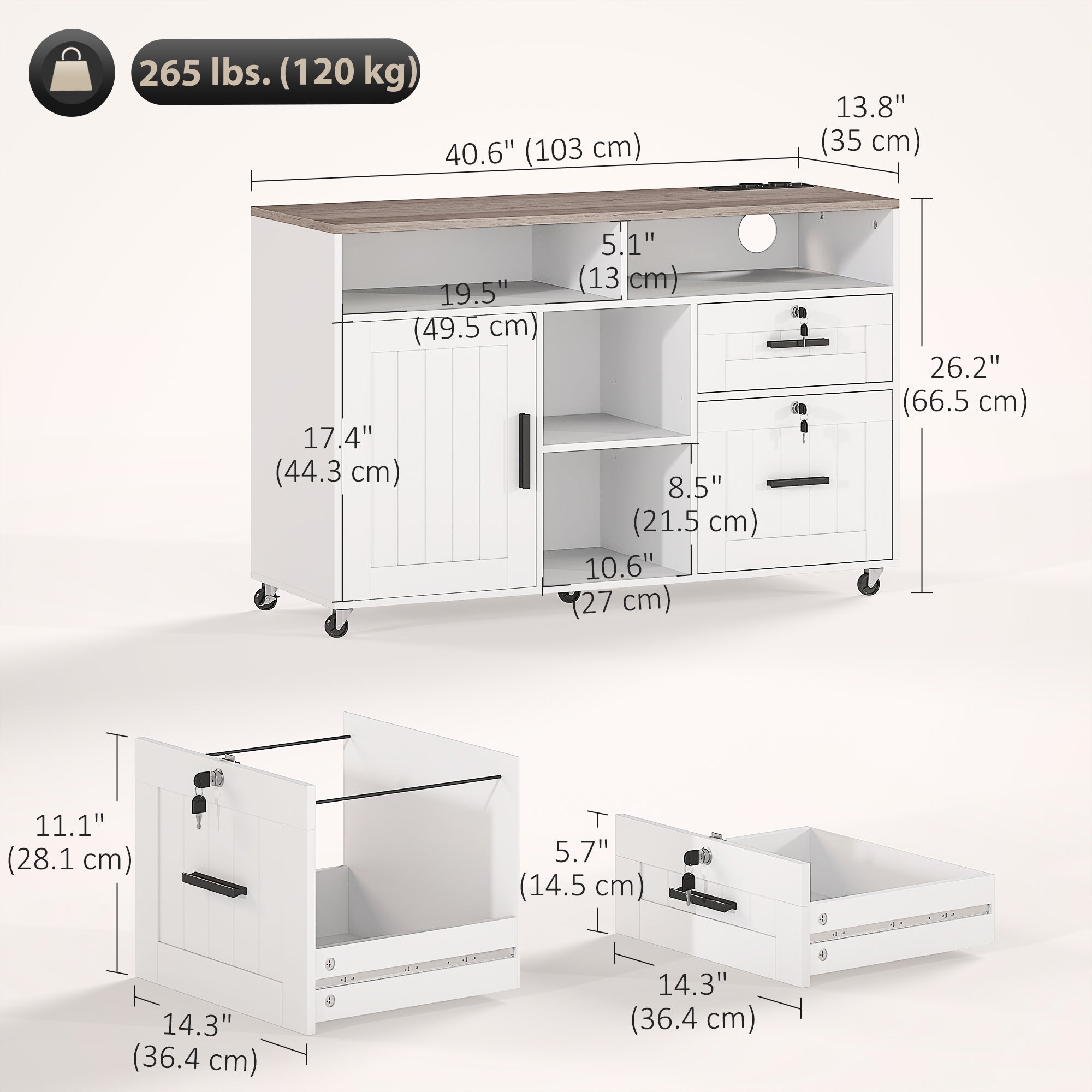 Mobile Printer Stand with Charging Station & Locking Cabinet-DECOROLALA