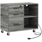 Mobile Printer Stand with Charging Station USB Ports Locking Filing Cabinet for A4 Letter Size Grey-Office Products > Office Furniture > Office Cabinets & Cupboards-DECOROLALA