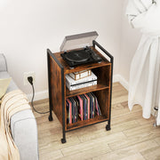 Mobile Record Player Stand with Power Outlet-Rustic Brown-End & Side Tables-DECOROLALA