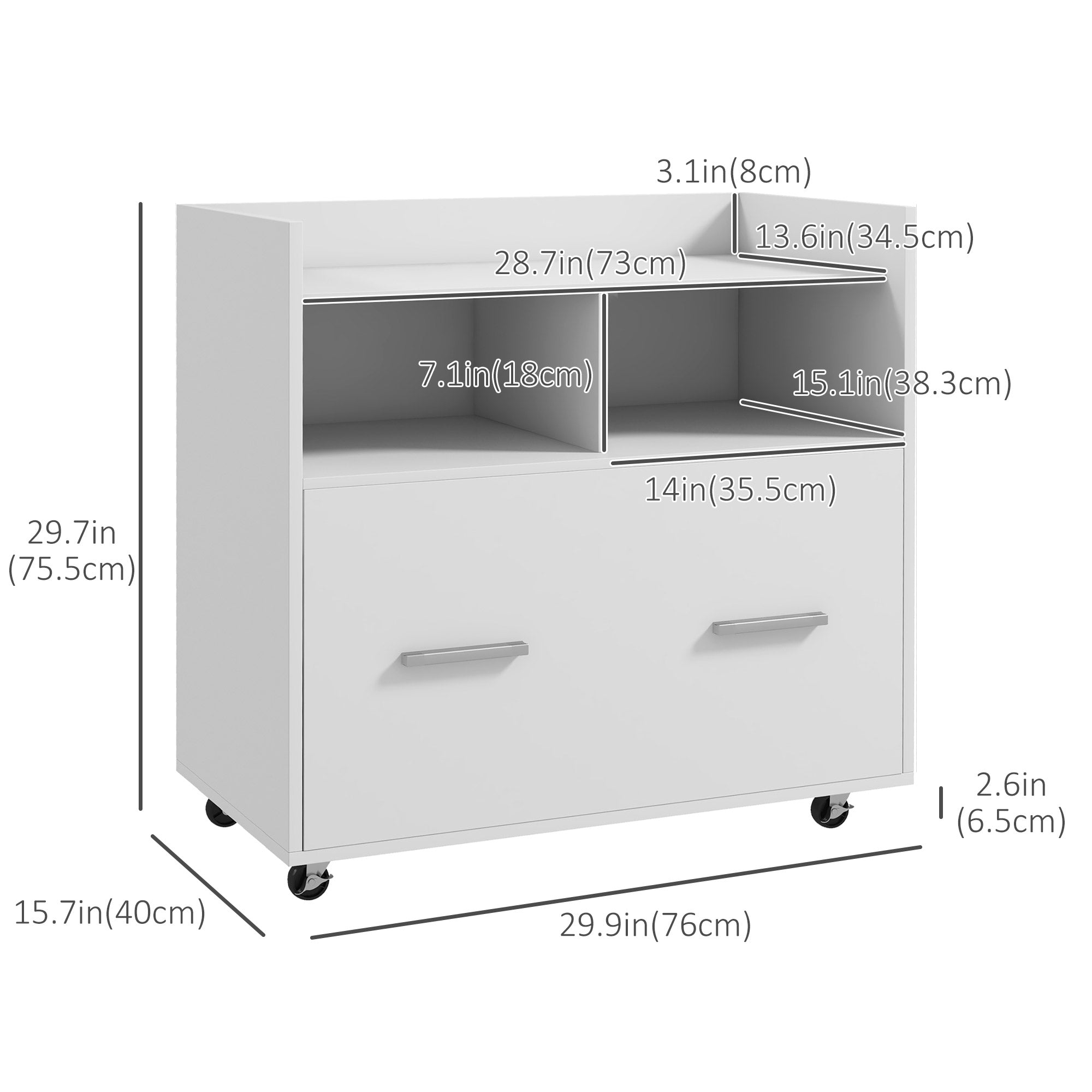 Mobile Rolling File Cabinet with Drawer - White 30"W-Office Products > Office Furniture > Office Cabinets & Cupboards-DECOROLALA