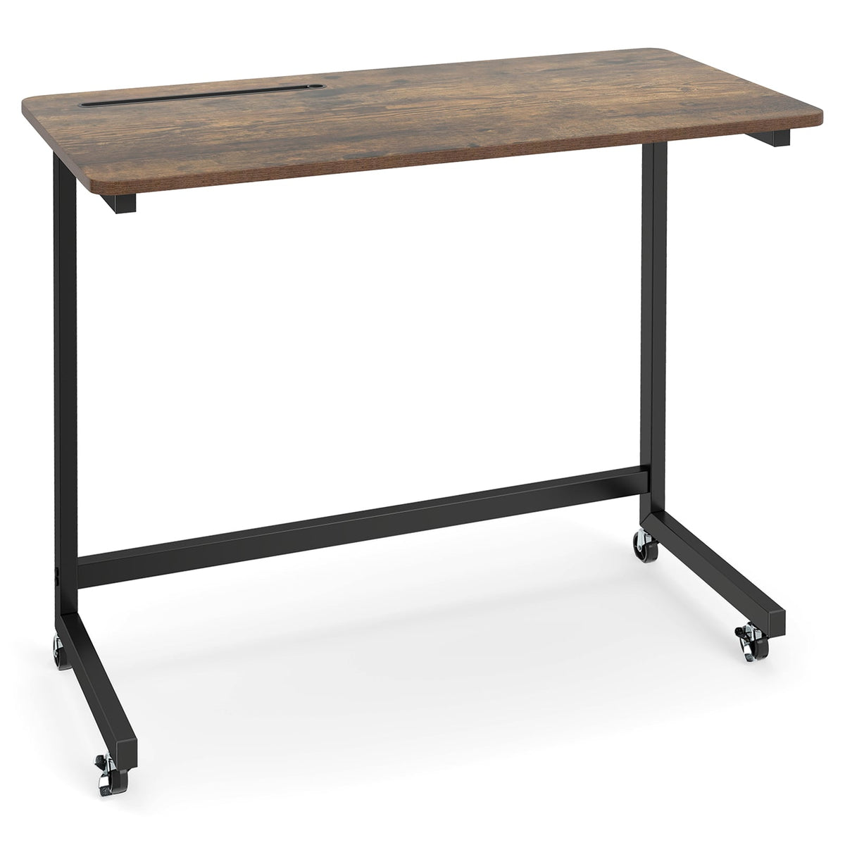 Mobile Side Table Rolling Laptop Desk Cart with Tablet Slot-Rustic Brown-End & Side Tables-DECOROLALA
