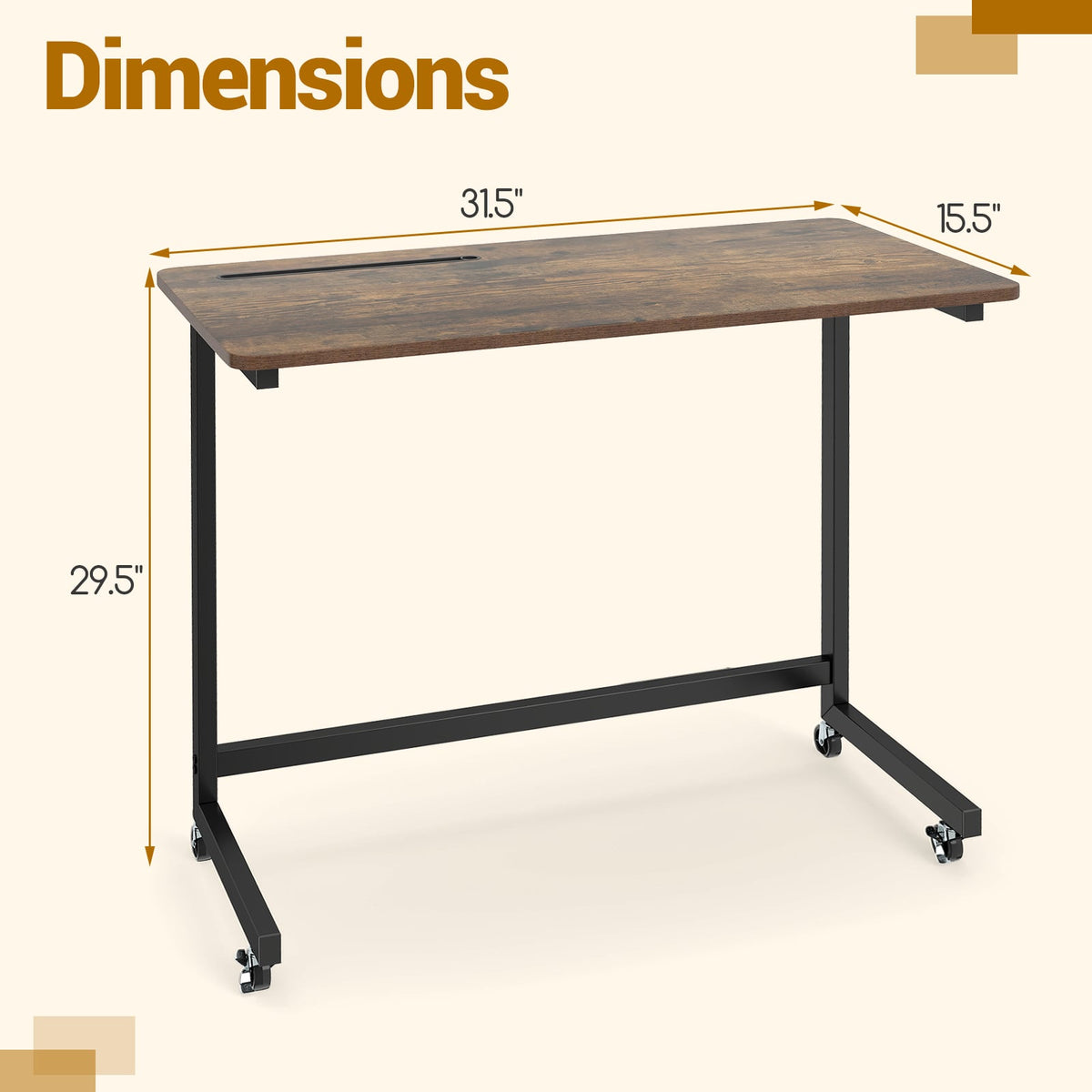 Mobile Side Table Rolling Laptop Desk Cart with Tablet Slot-Rustic Brown-End & Side Tables-DECOROLALA