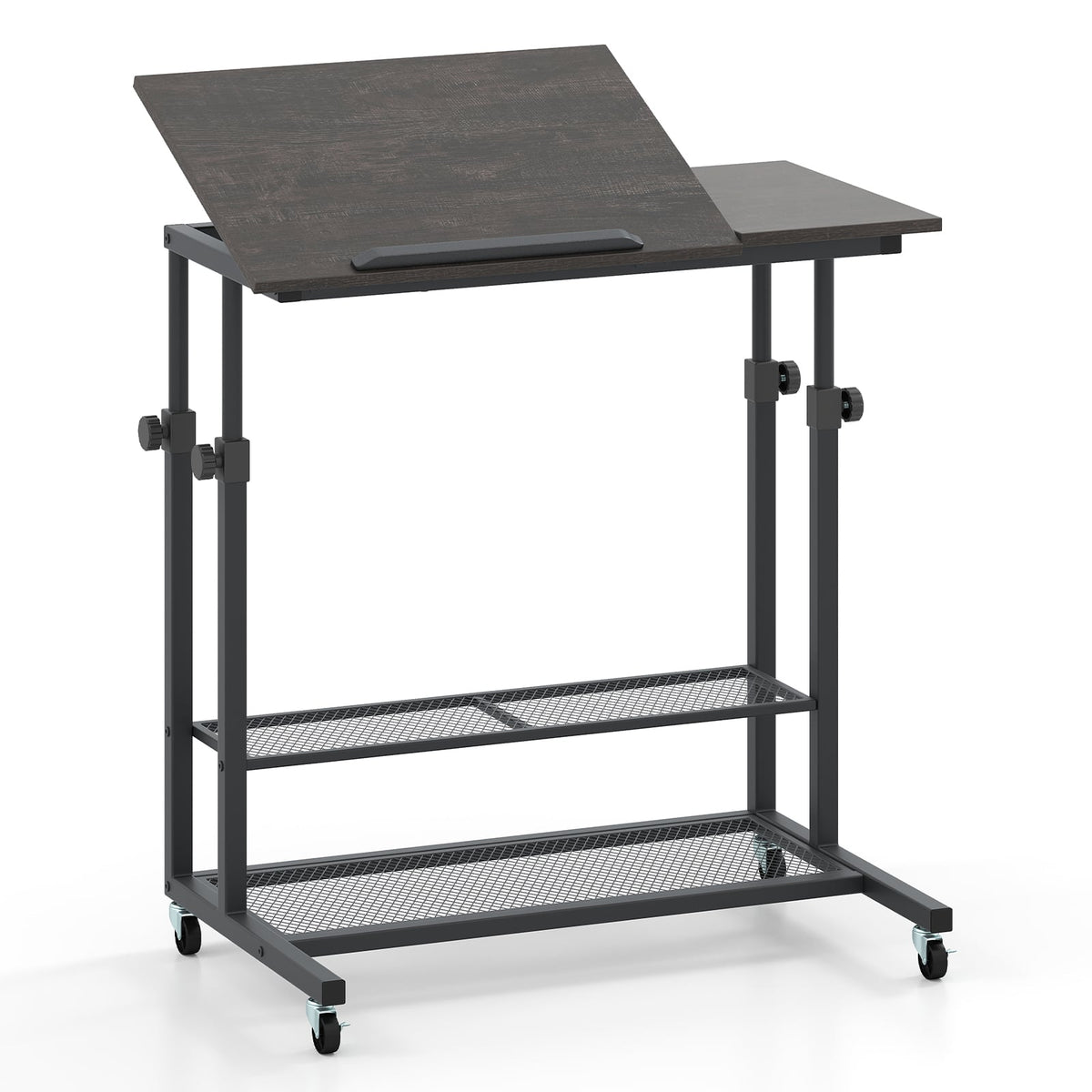 Mobile Stand up Desk Height Adjustable Standing Table with Tilting Tabletop-Oak-Standing Desks-DECOROLALA