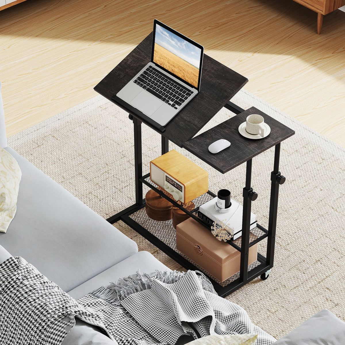 Mobile Stand up Desk Height Adjustable Standing Table with Tilting Tabletop-Oak-Standing Desks-DECOROLALA