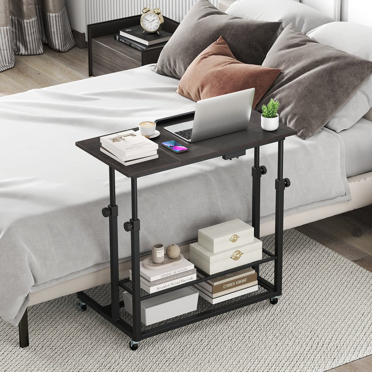 Mobile Stand up Desk Height Adjustable Standing Table with Tilting Tabletop-Oak-Standing Desks-DECOROLALA