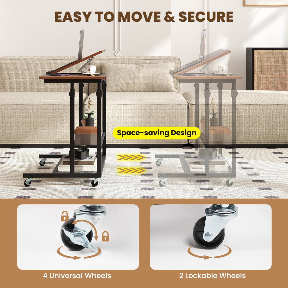 Mobile Stand up Desk Height Adjustable Standing Table with Tilting Tabletop-Rustic Brown-Standing Desks-DECOROLALA