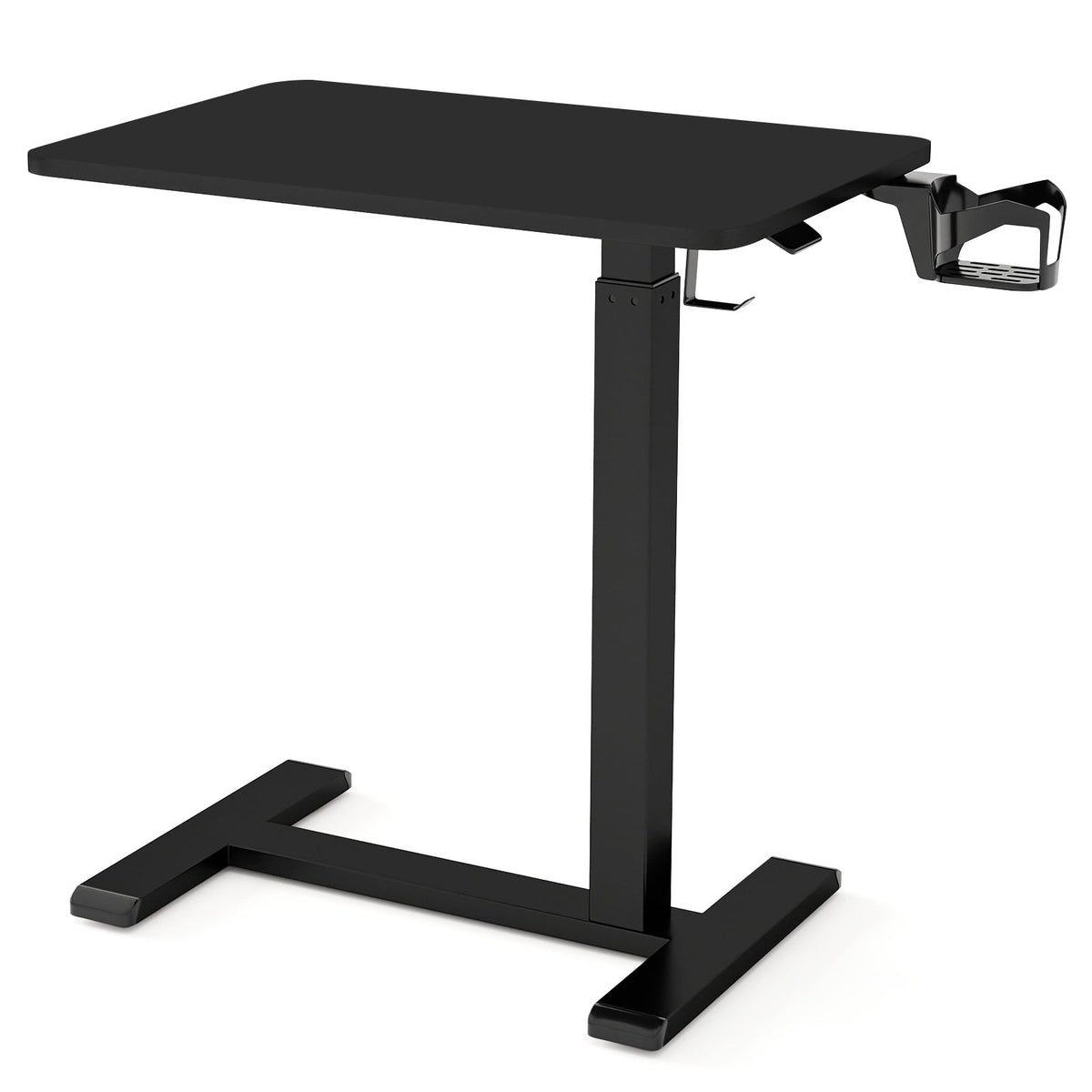Mobile Standing Desk Height Adjustable Overbed Bedside Table with Cup Holder-Black-End & Side Tables-DECOROLALA