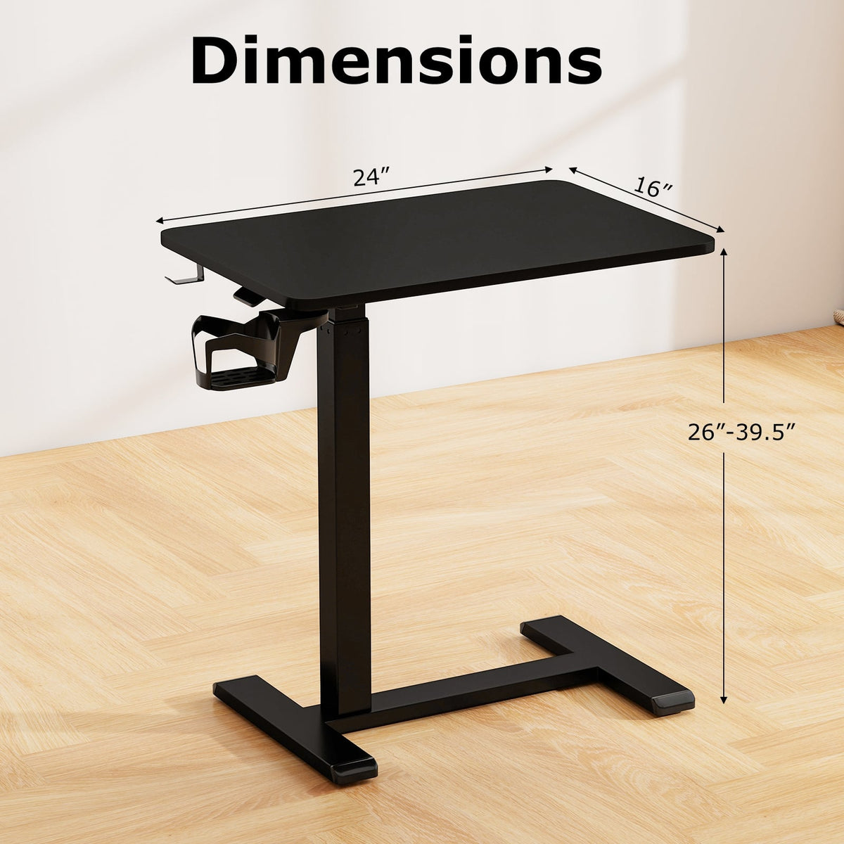 Mobile Standing Desk Height Adjustable Overbed Bedside Table with Cup Holder-Black-End & Side Tables-DECOROLALA