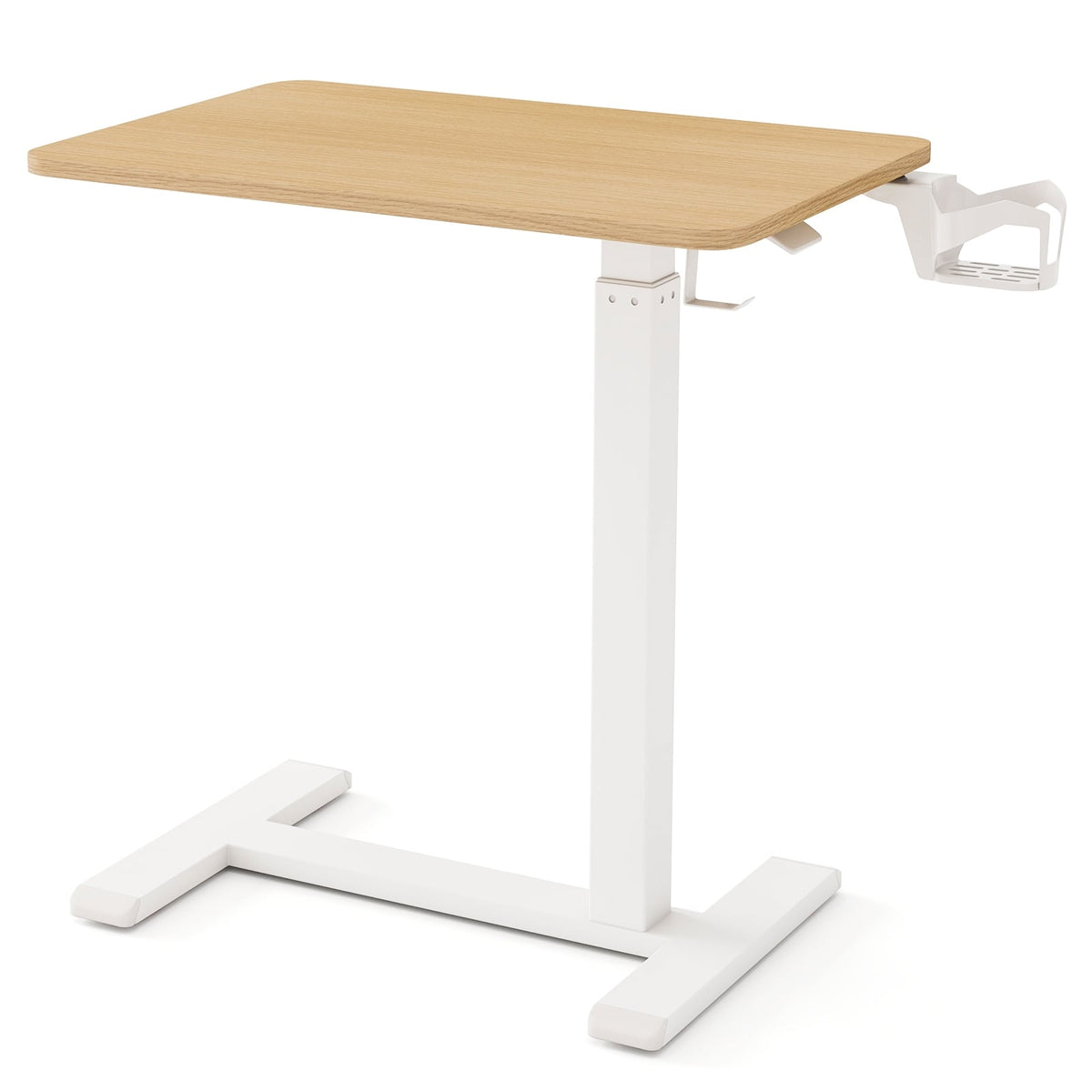 Mobile Standing Desk Height Adjustable Overbed Bedside Table with Cup Holder-Natural-End & Side Tables-DECOROLALA