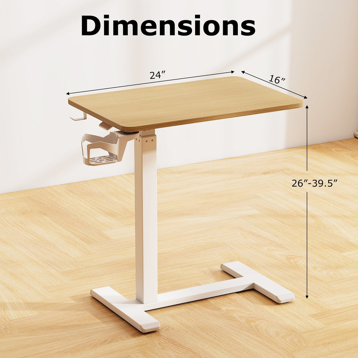 Mobile Standing Desk Height Adjustable Overbed Bedside Table with Cup Holder-Natural-End & Side Tables-DECOROLALA