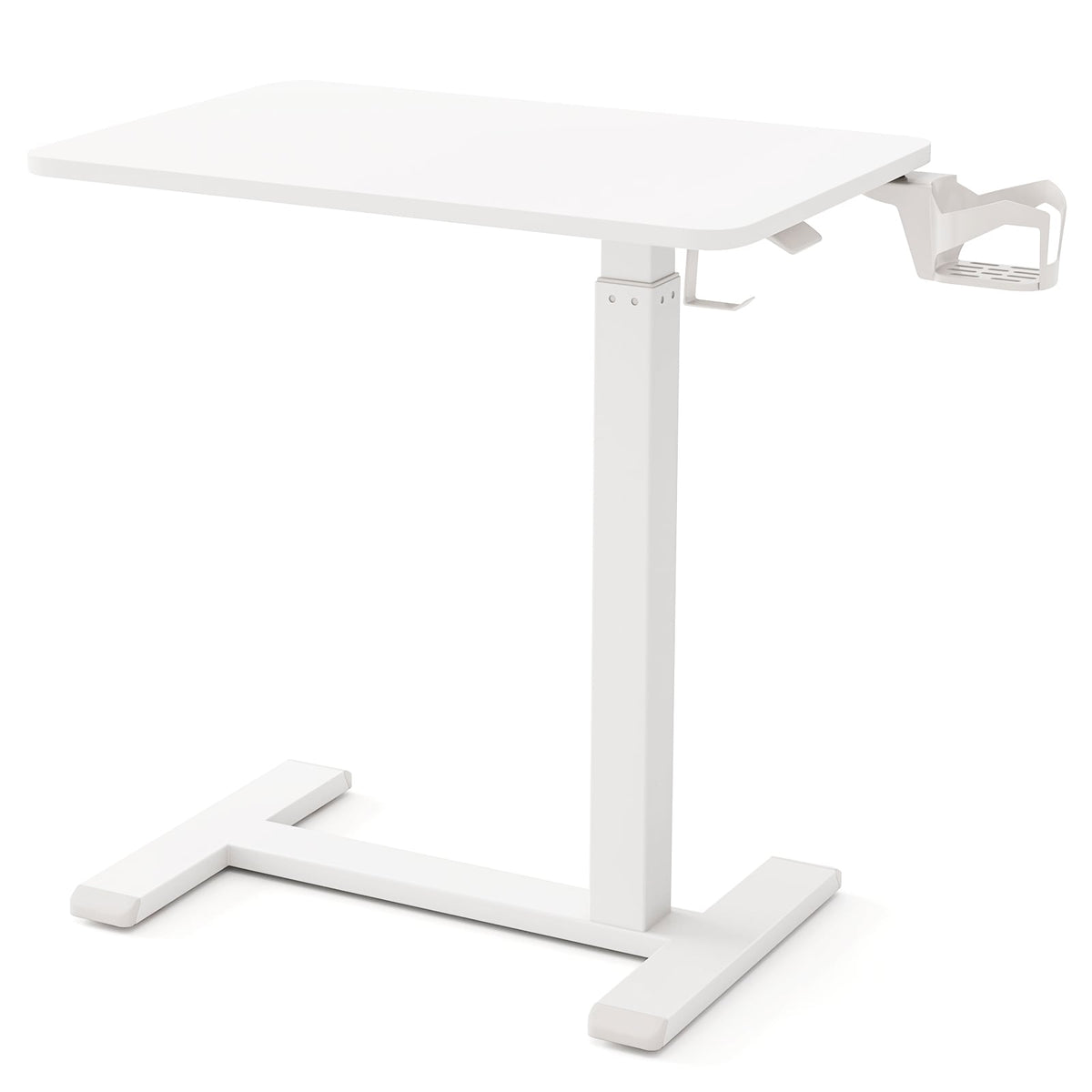 Mobile Standing Desk Height Adjustable Overbed Bedside Table with Cup Holder-White-End & Side Tables-DECOROLALA