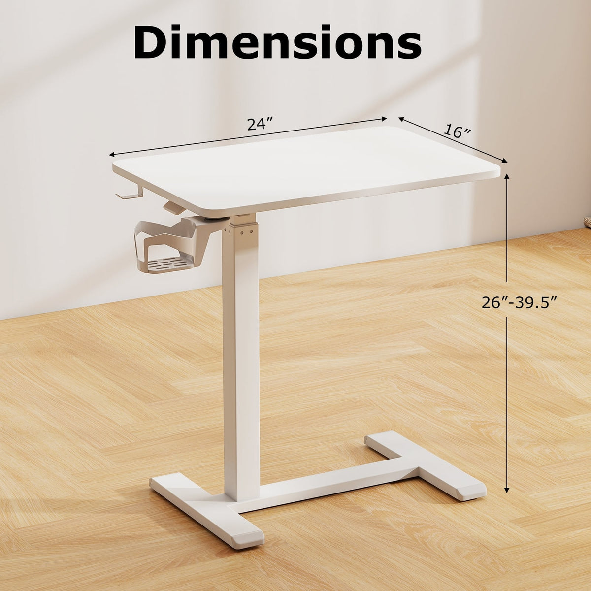 Mobile Standing Desk Height Adjustable Overbed Bedside Table with Cup Holder-White-End & Side Tables-DECOROLALA