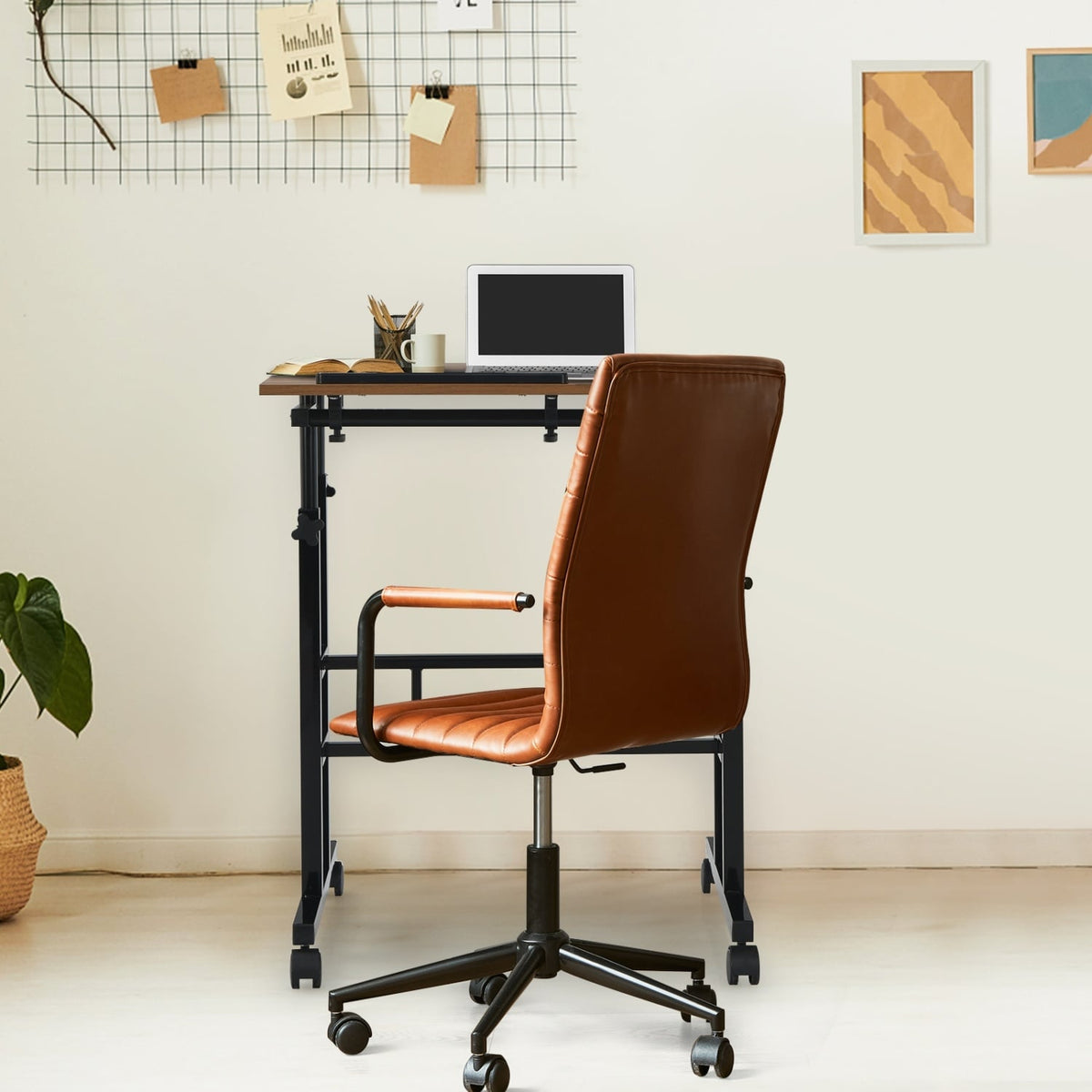 Mobile Standing up Desk Adjustable Computer Desk Tilting Workstation-Walnut-Laptop Tables & Printer Stands-DECOROLALA
