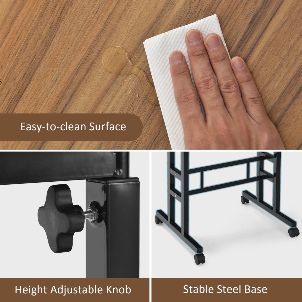Mobile Standing up Desk Adjustable Computer Desk Tilting Workstation-Walnut-Laptop Tables & Printer Stands-DECOROLALA