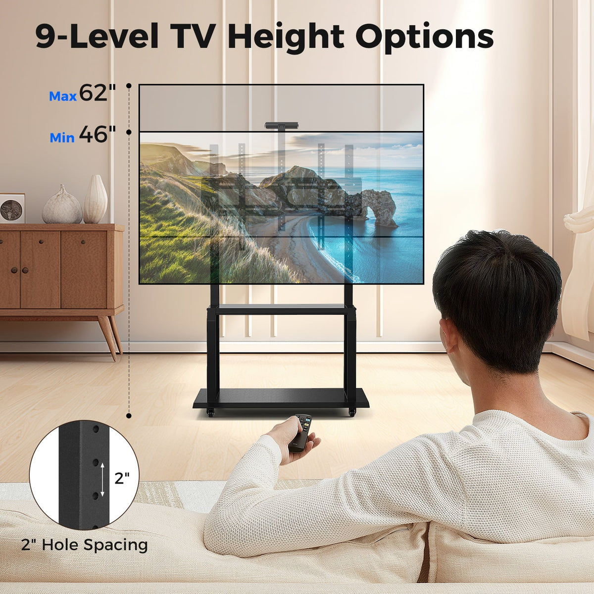 Mobile TV Stand with Camera Shelf and AV Shelves for 32-80 Inch Flat/Curved TVs-Entertainment Centers & TV Stands-DECOROLALA