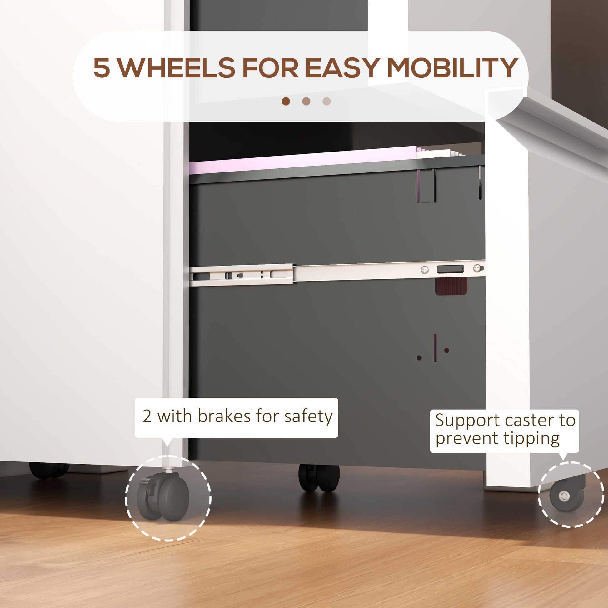 Mobile Vertical Filing Cabinet with Lock, 2-Drawer Steel File Cabinet with Adjustable Hanging Bar for Letter, A4 and Legal Size, White-Office Products > Office Furniture > Office Cabinets & Cupboards-DECOROLALA