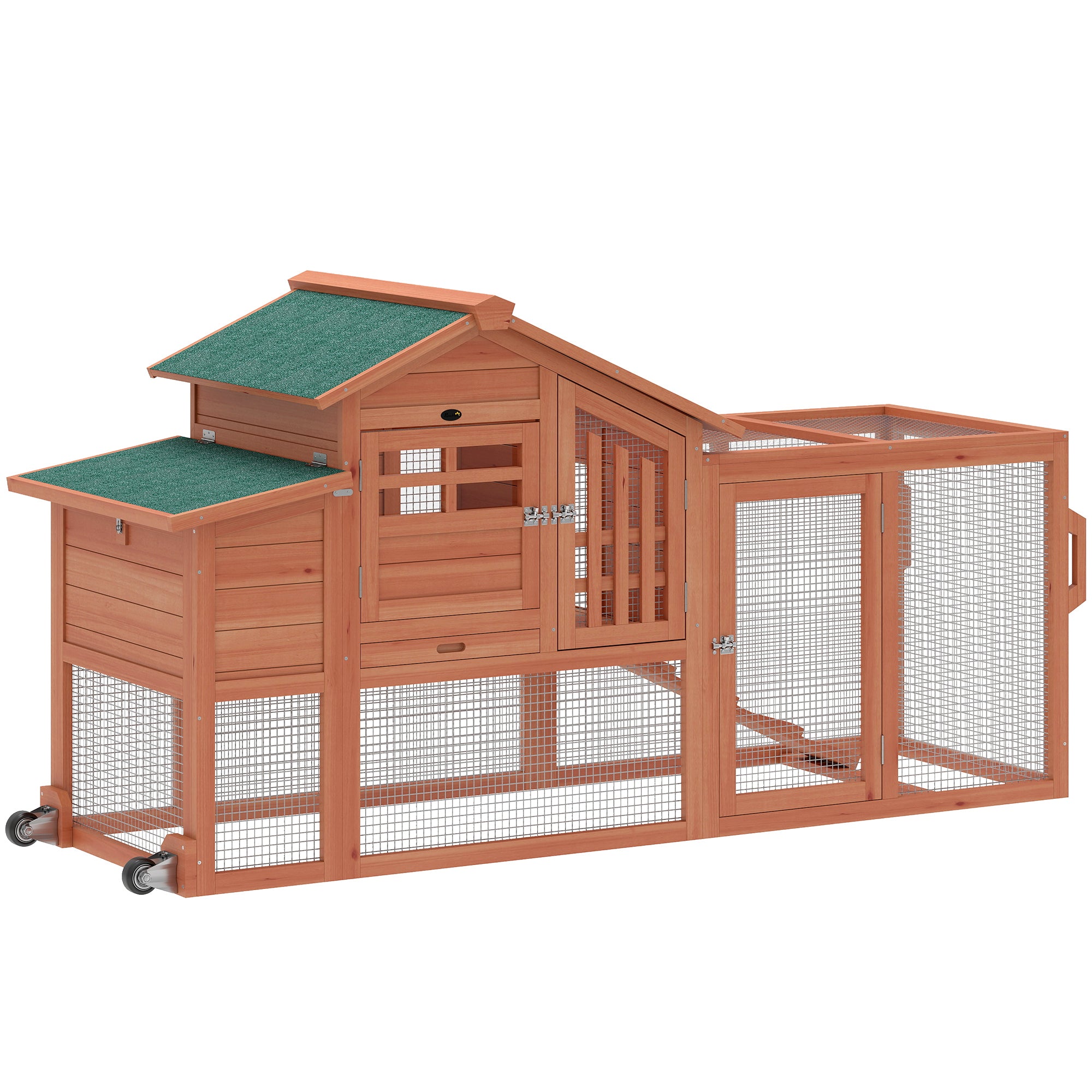 Mobile Wooden Chicken Coop with Run and Nesting Box - Orange-Small Animals-DECOROLALA