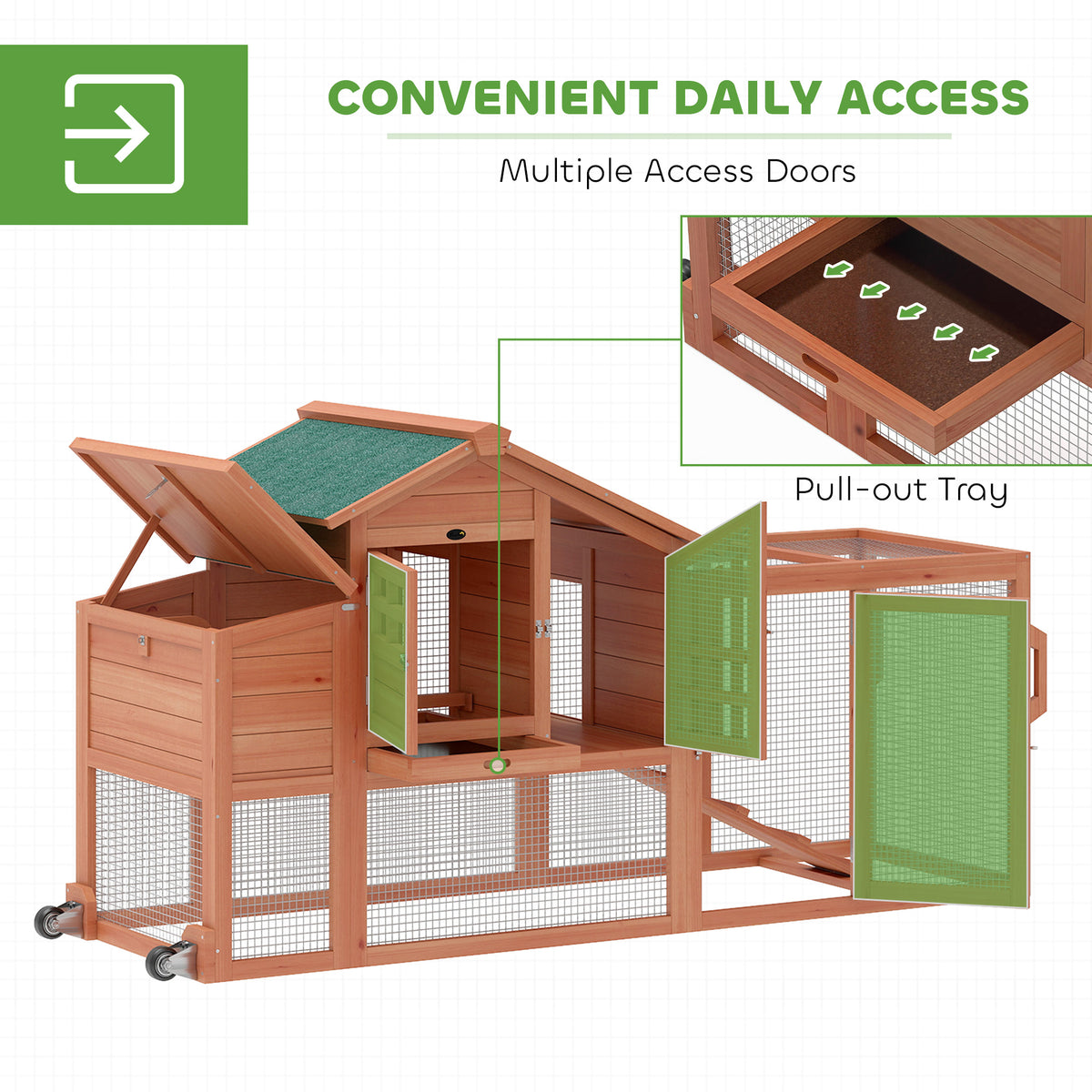 Mobile Wooden Chicken Coop with Run and Nesting Box - Orange-Small Animals-DECOROLALA