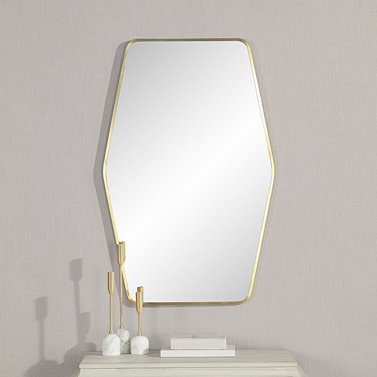 Mocha 40" Tall Rectangular Mirror, Satin Brass-Mirrors-DECOROLALA