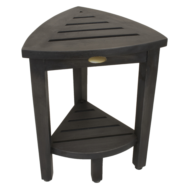 Mod Gray Teak 18" Curvilinear Corner Shower Bench With Shelf-Shower Benches-DECOROLALA