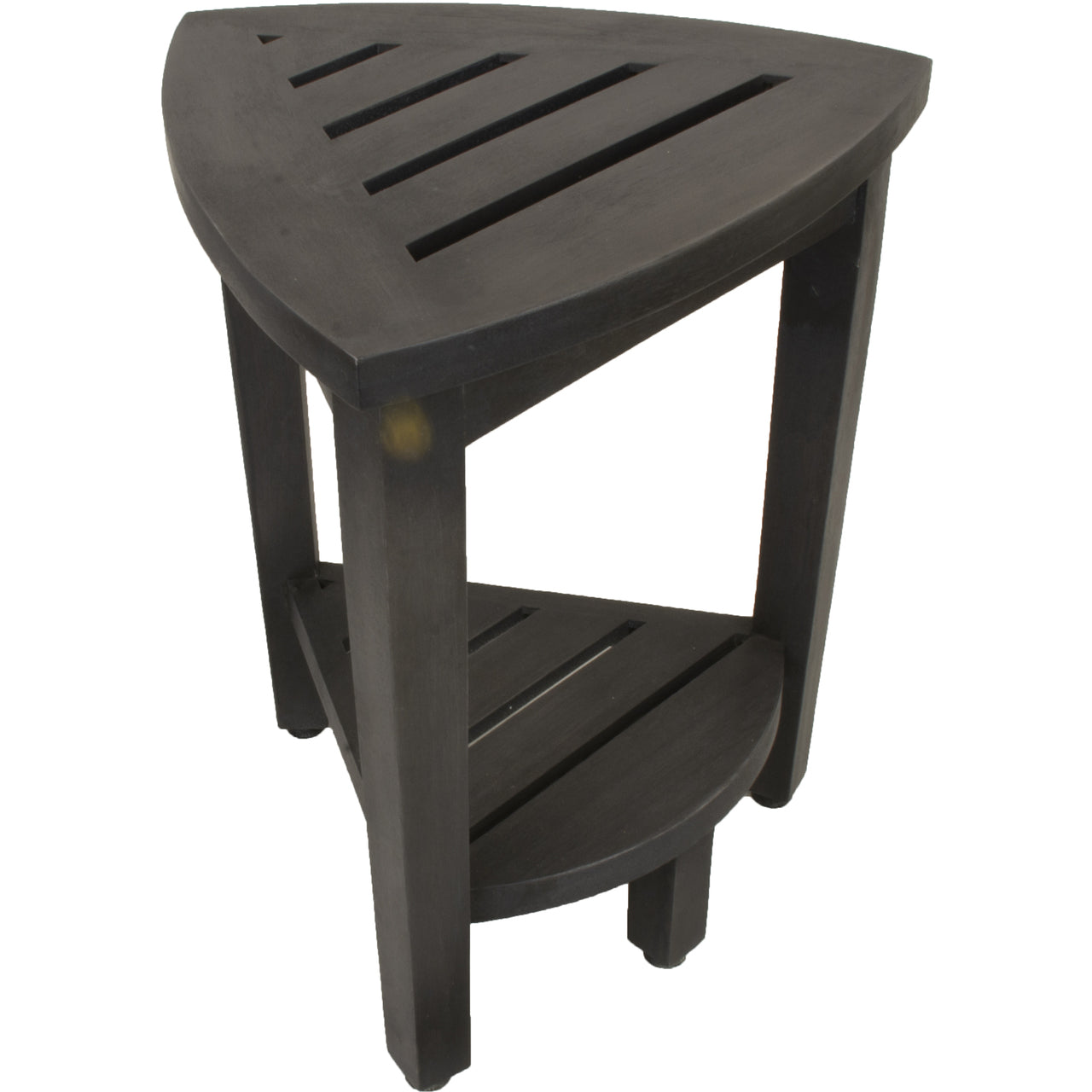 Mod Gray Teak 18" Curvilinear Corner Shower Bench With Shelf-Shower Benches-DECOROLALA