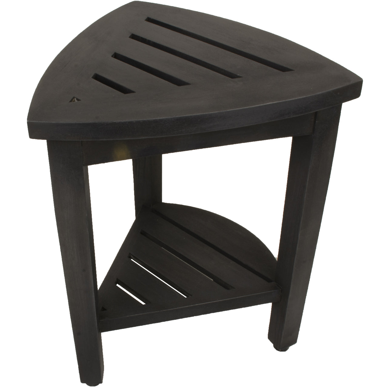 Mod Gray Teak 18" Curvilinear Corner Shower Bench With Shelf-Shower Benches-DECOROLALA