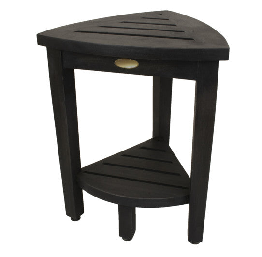 Mod Gray Teak 18" Curvilinear Corner Shower Bench With Shelf-Shower Benches-DECOROLALA