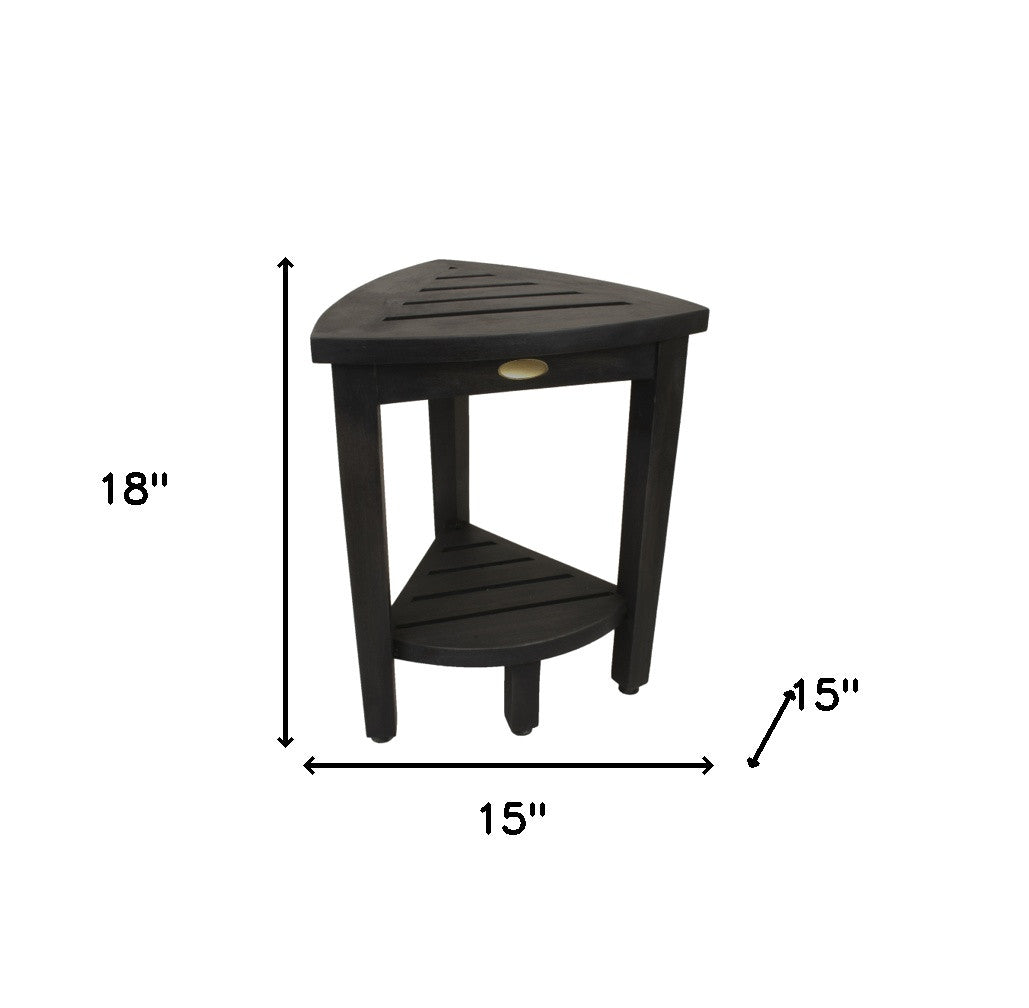 Mod Gray Teak 18" Curvilinear Corner Shower Bench With Shelf-Shower Benches-DECOROLALA