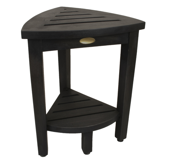 Mod Gray Teak 18" Curvilinear Corner Shower Bench With Shelf-Shower Benches-DECOROLALA