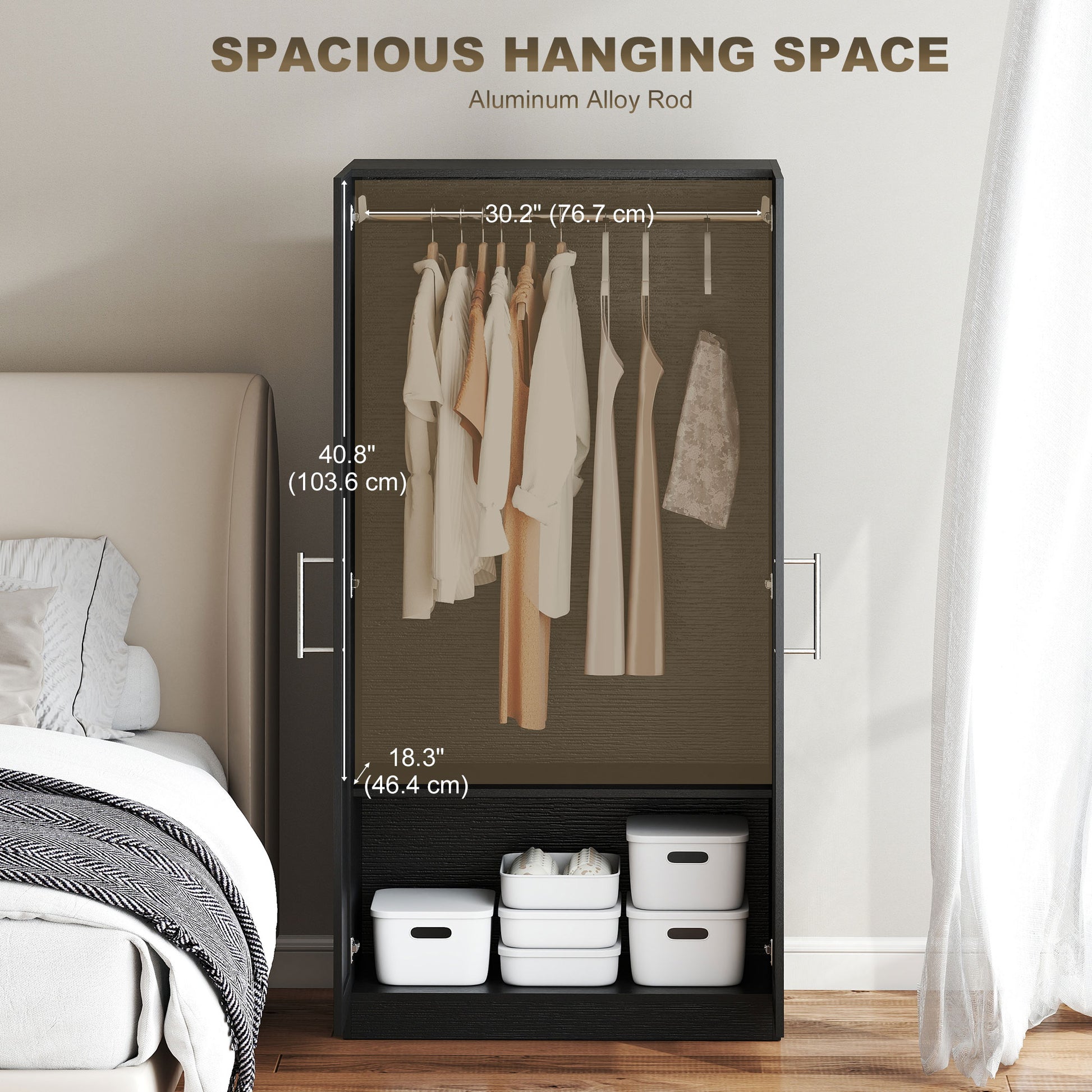 Modern 2-Door Wardrobe Armoire - Black Wood Effect-DECOROLALA